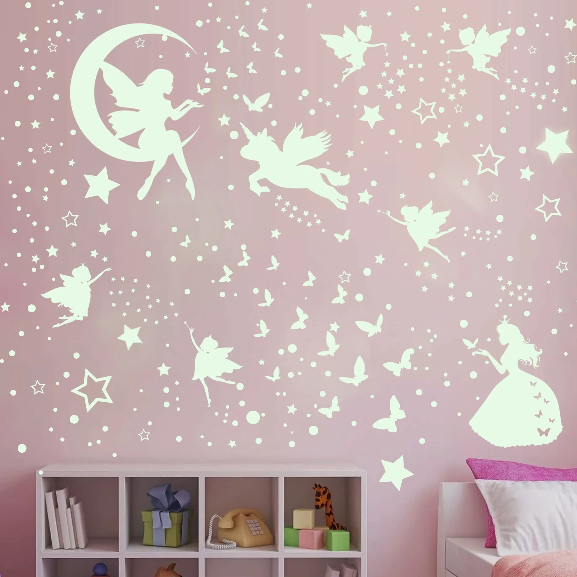Adesivi Murali Unicorno Stelle Fluorescenti Luminose per Cameretta Bambine Decorazioni