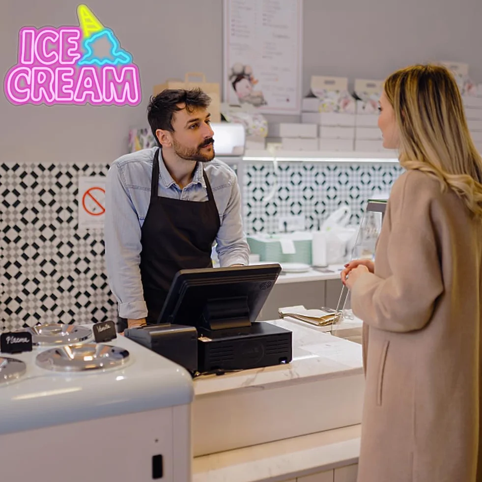 Ice Cream Insegne al Neon Luce Neon a LED Insegne luminose Gelato Alimentata Tramite USB con Interruttore Decorazione di bar, vetrine, negozi, luci al neon