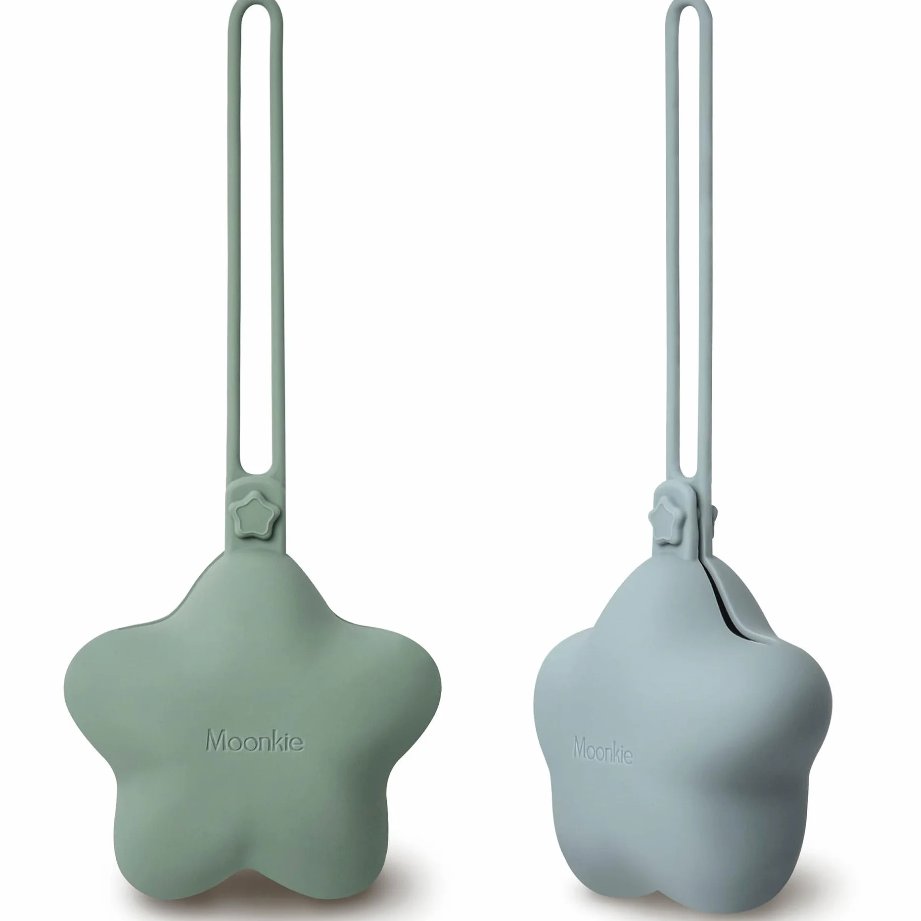 Moonkie Porta Ciuccio in Silicone 2 Pezzi Senza BPA Custodia da Viaggio per Bambini Verde Grigio Blu Perla