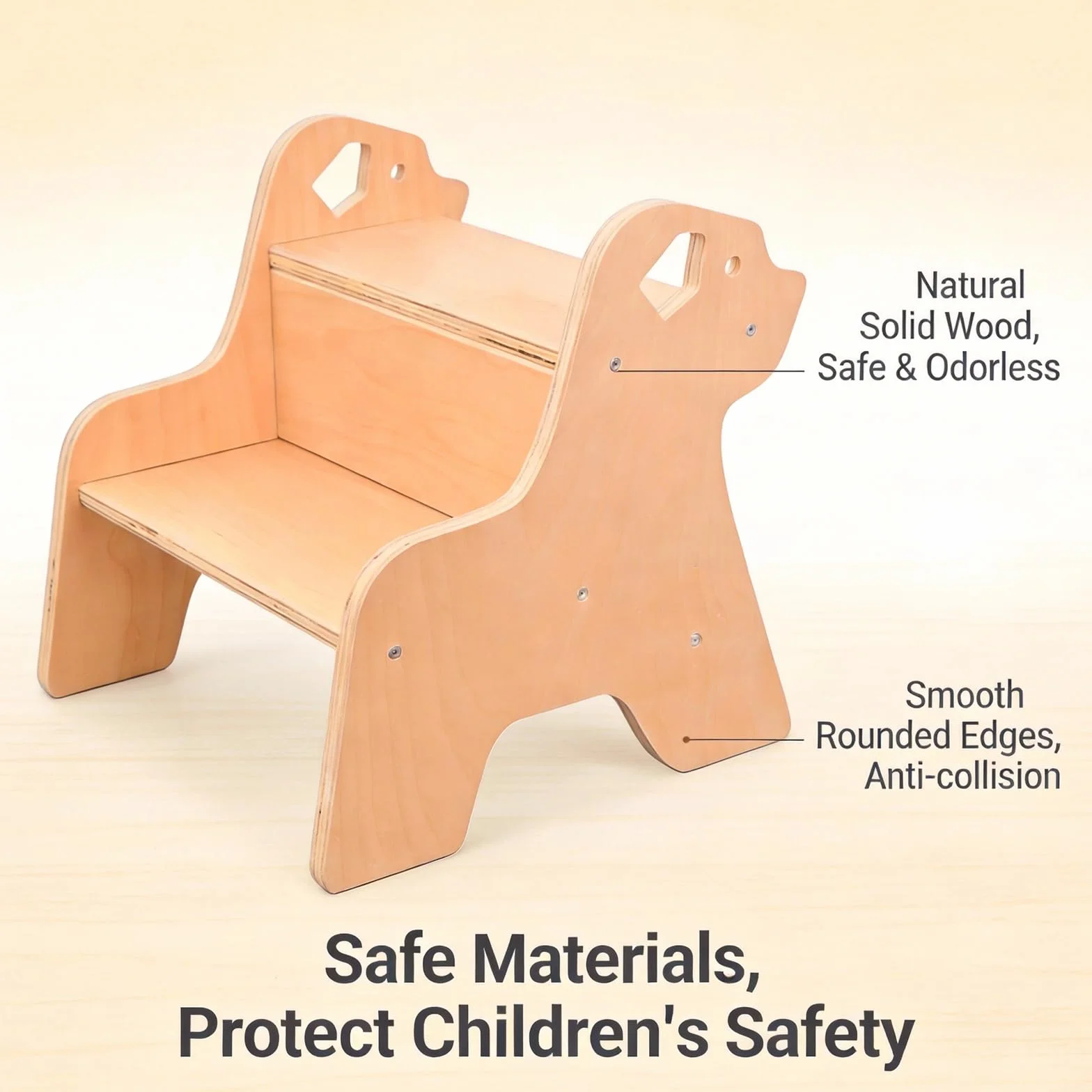 Sgabello a 2 Livelli per Bambini in Legno con Maniglia, Robusto Gradino per Cucina Bagno Cameretta