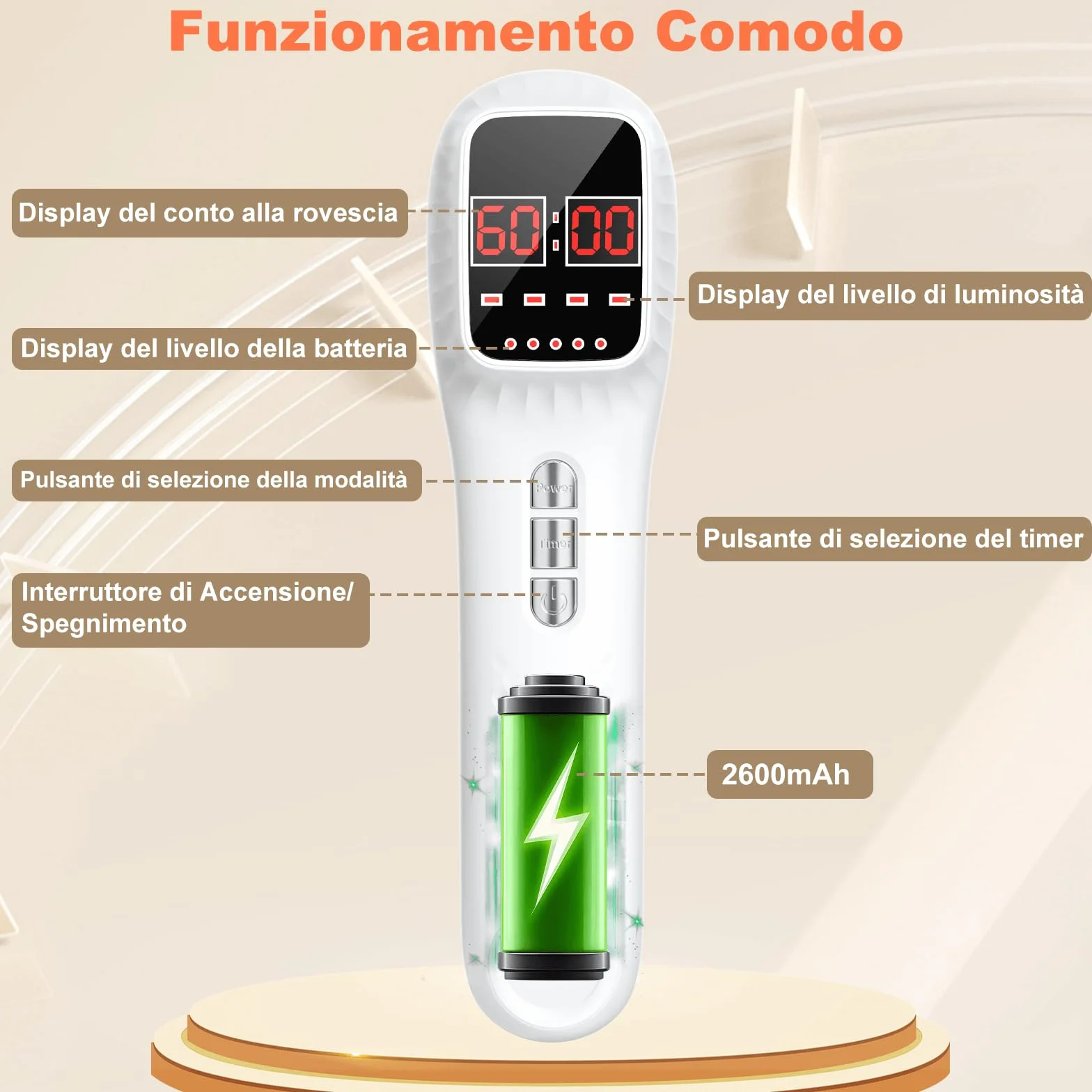Dispositivo portatile con luce rossa e supporto, 16×650 + 3×808 Quattro modalità operative e funzione timer a 12 livelli Il dispositivo con luce rossa include un display a LED e occhiali protettivi