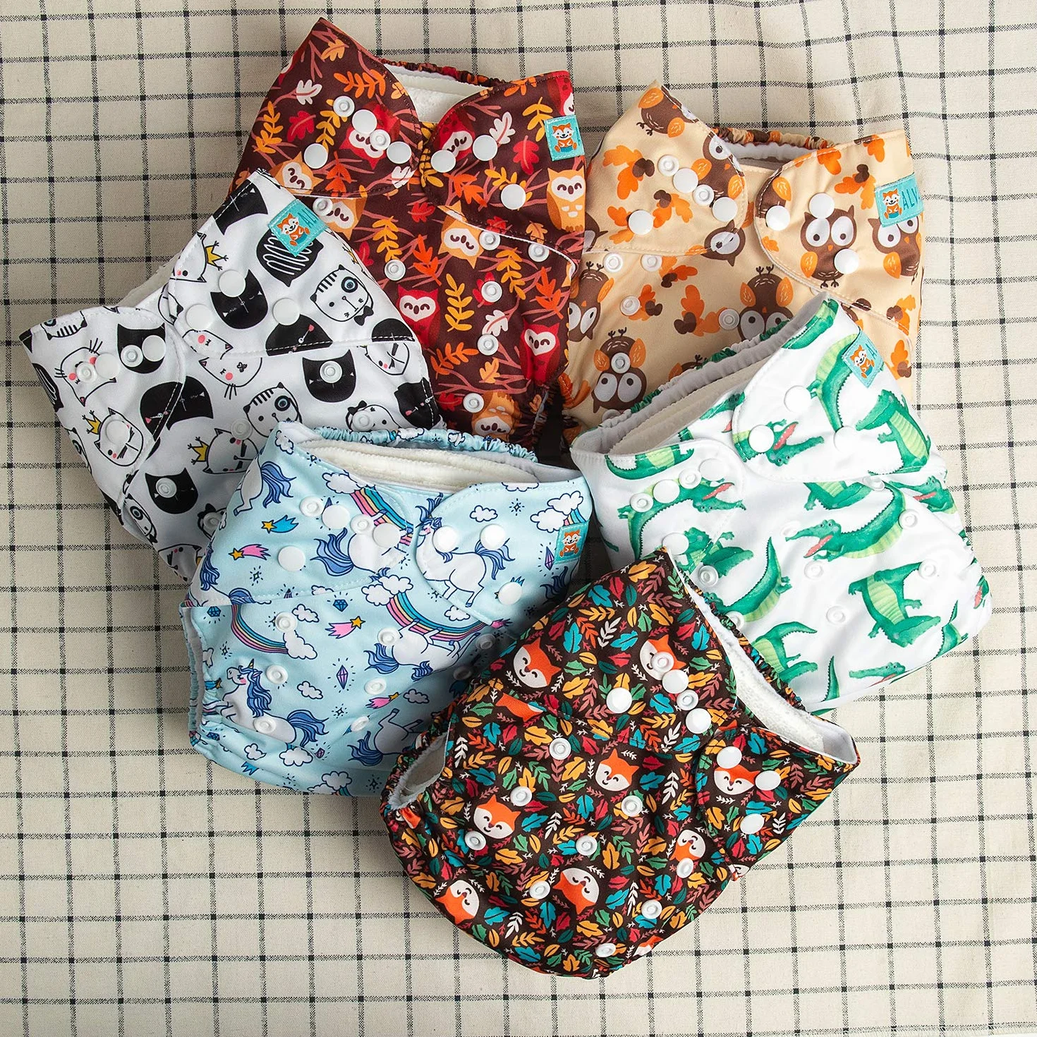 ALVABABY 6 pannolini lavabili regolabili con 12 inserti