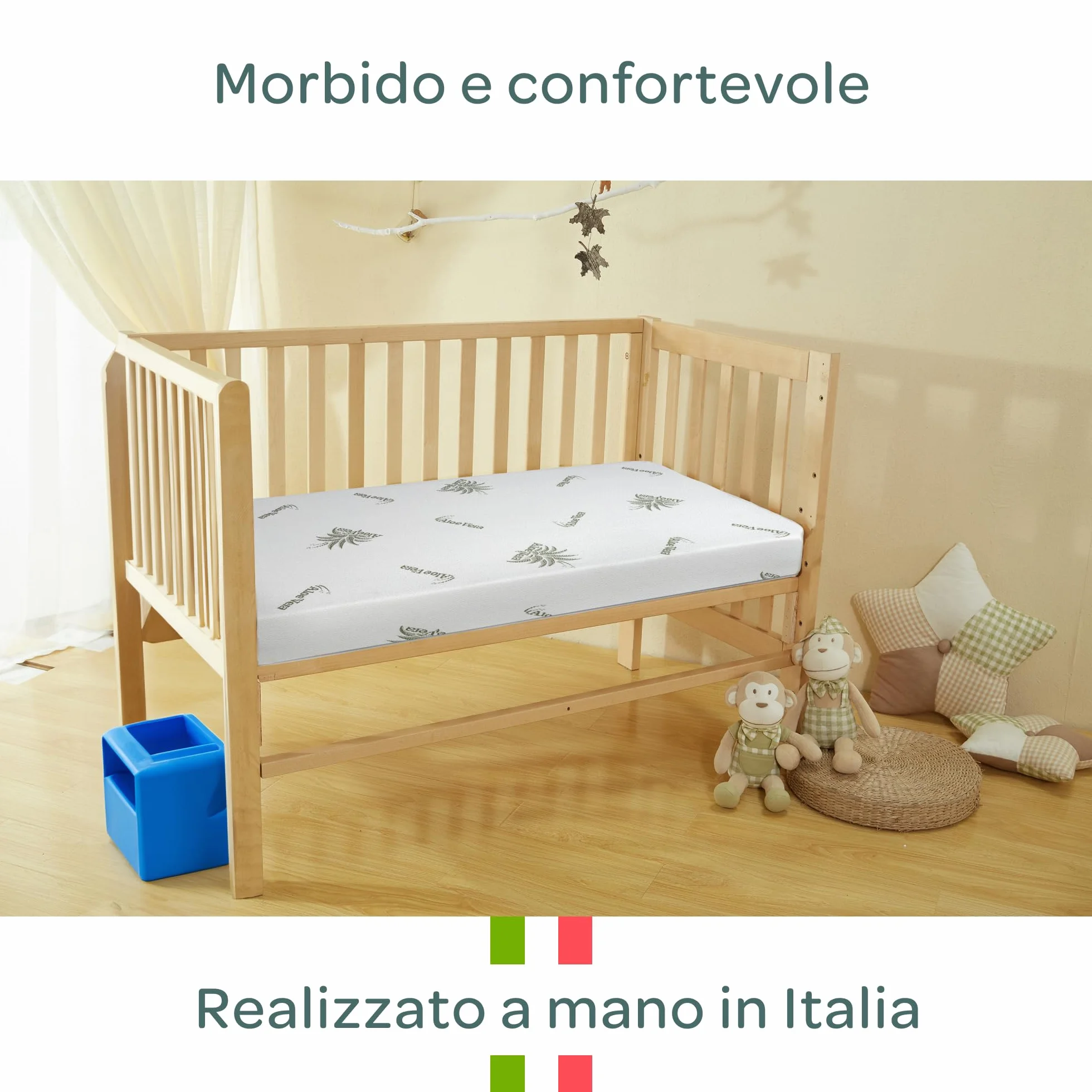 DOLCI SOGNI Materasso Lettino 60x120 cm Spessore 14 cm OEKO-TEX CertiPUR Fodera Aloe Vera Sfoderabile Lavabile