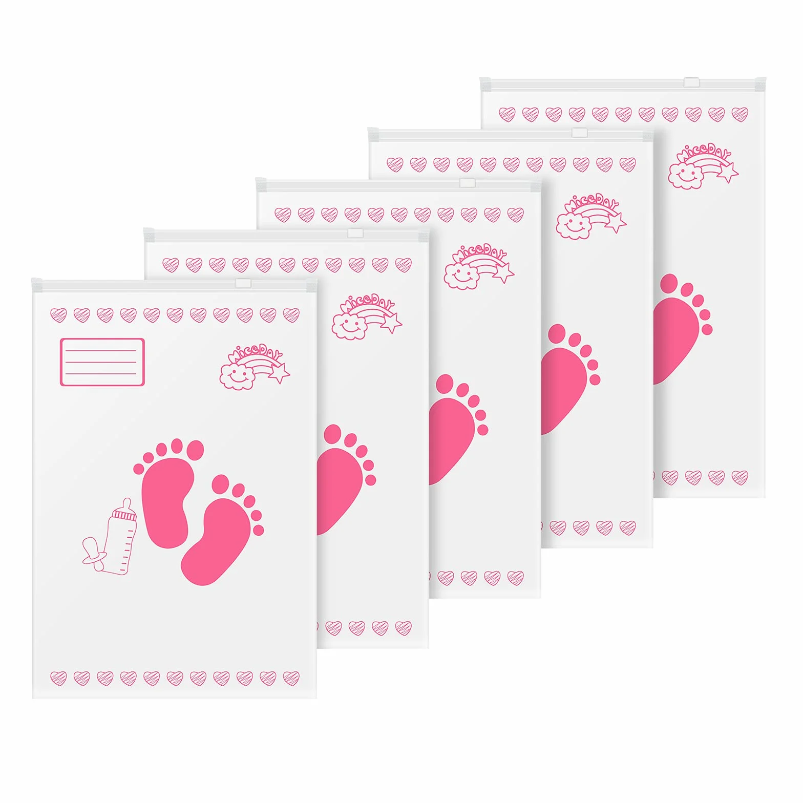 Leenou Corredino Neonato Bustine Ospedale Cambio Trasparenti PE Glassato 34x24 cm Rosa