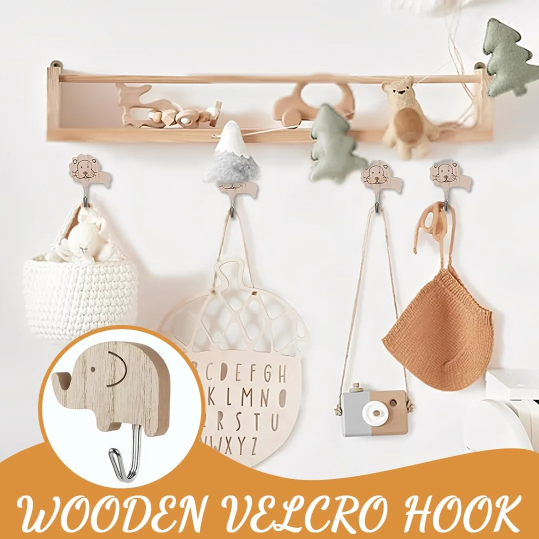Appendiabiti per bambini in legno set 8 ganci autoadesivi animali elefante balena gatto leone coniglio giraffa