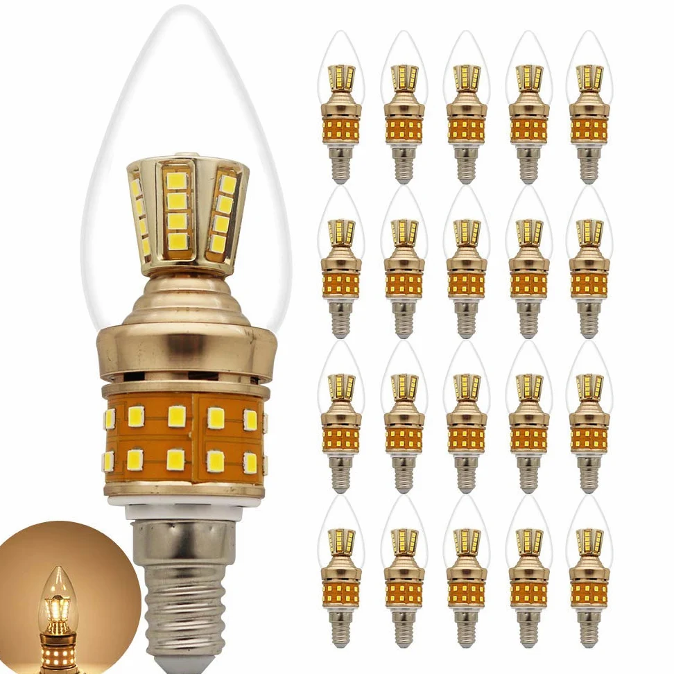 Lampada da Notte per Camera da Letto 20 lampadine a LED a Candela da 9 W C35 con Attacco E14, Bianco Caldo 2700 K, 850 lm, equivalenti a lampadine a incandescenza da 80 W
