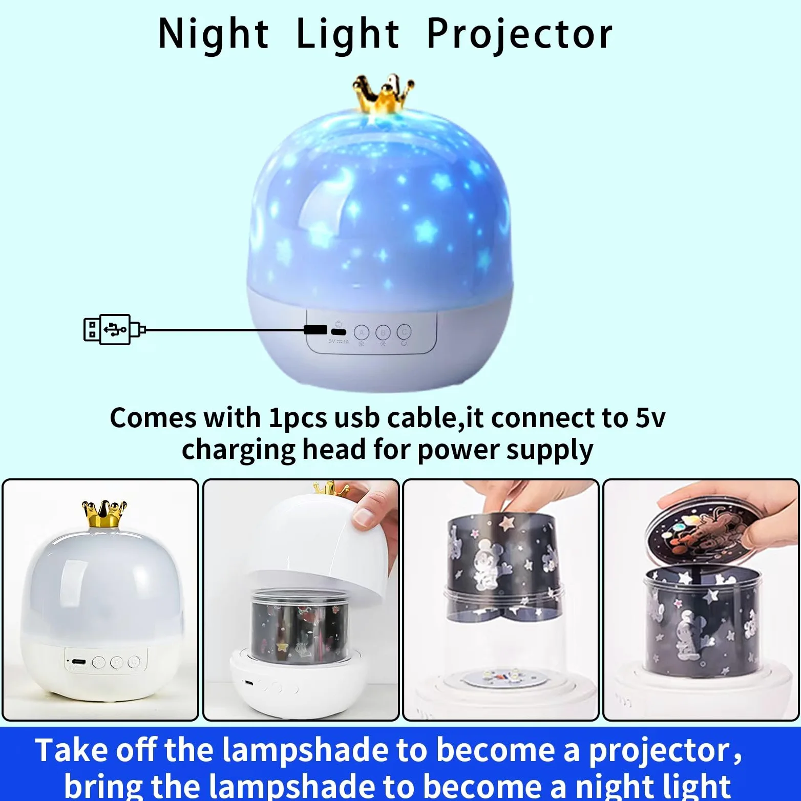 21 set di proiettori di luce notturna oceanica, proiettore per bambini per camera da letto, proiettore a stelle per soffitto, rotazione a 360 gradi, luce notturna per bambini, per decorare