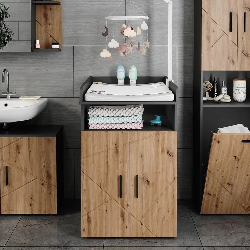 Vicco Fasciatoio Irma 60 x 97 cm Antracite/Rovere dorato con unità di cambio