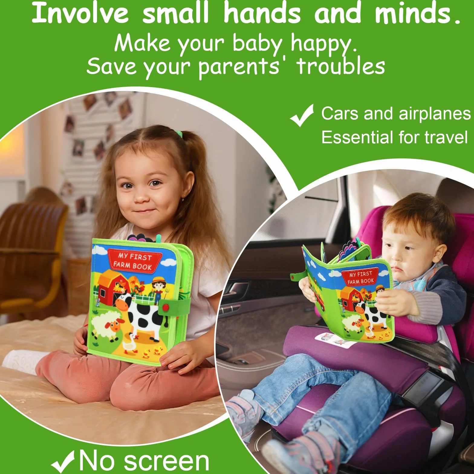 Montessori Busy Book per Bambini 1-3 Anni Libro Sensoriale Feltro Quiet Book Portatile