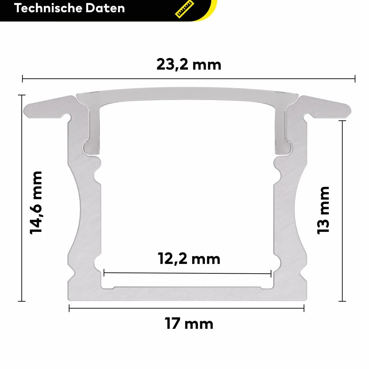 Profilo in alluminio a LED nero, 200 cm, profilo da incasso, copertura opale, per strisce LED da 12 mm, principale