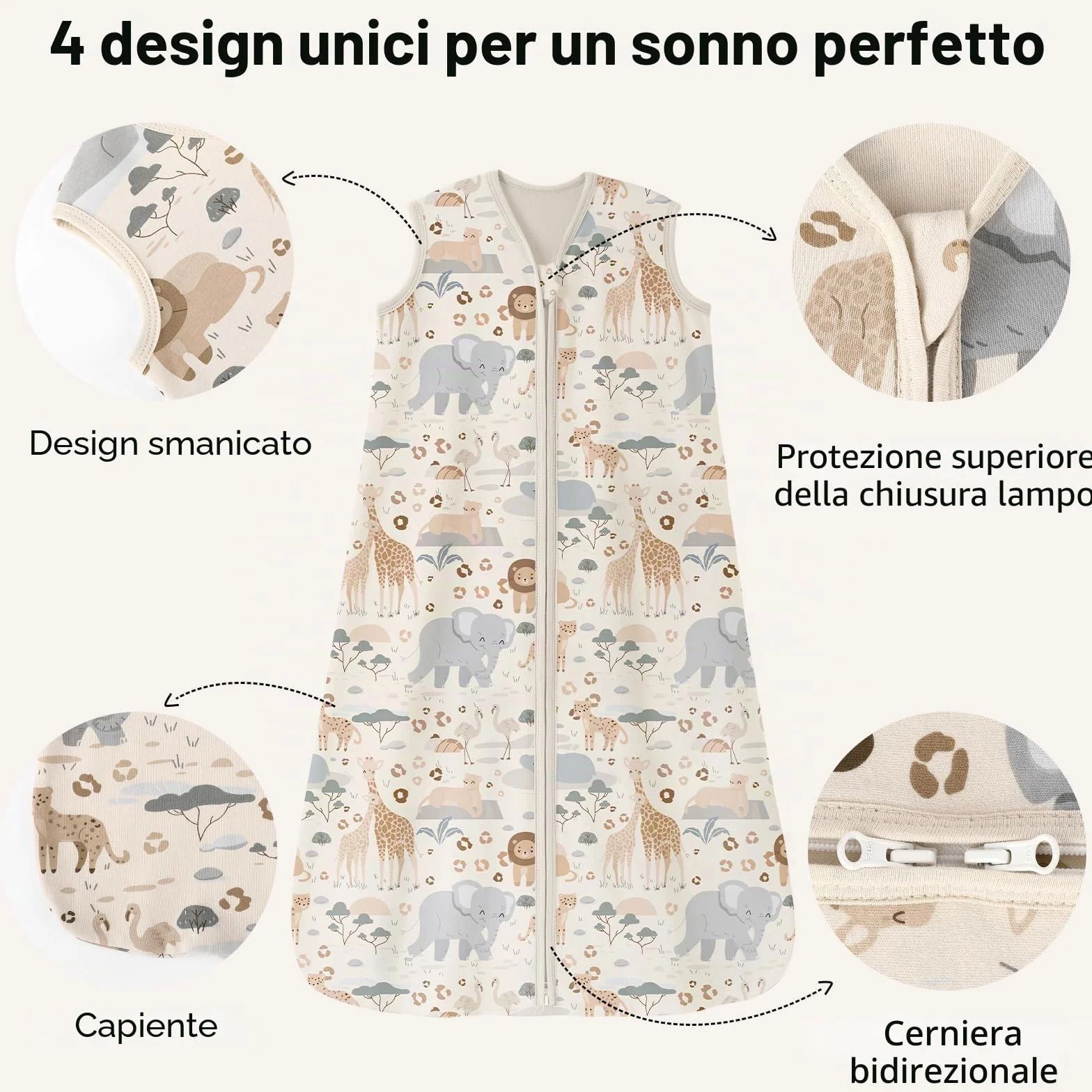 Unnivoll Sacco Nanna Estivo 0-6 Mesi 0.5 Tog 100% Cotone Neonato