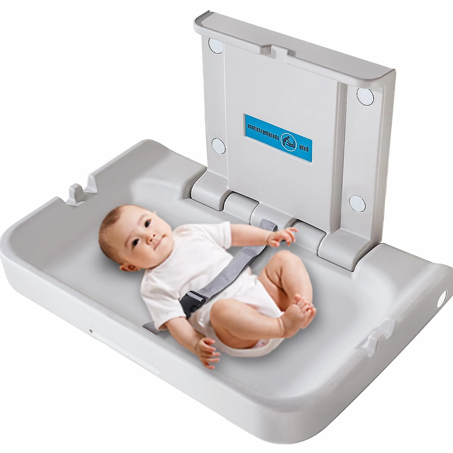 Fasciatoio Pieghevole per Bambino con Cintura di Sicurezza, Montaggio a Parete, Capacità 40LB