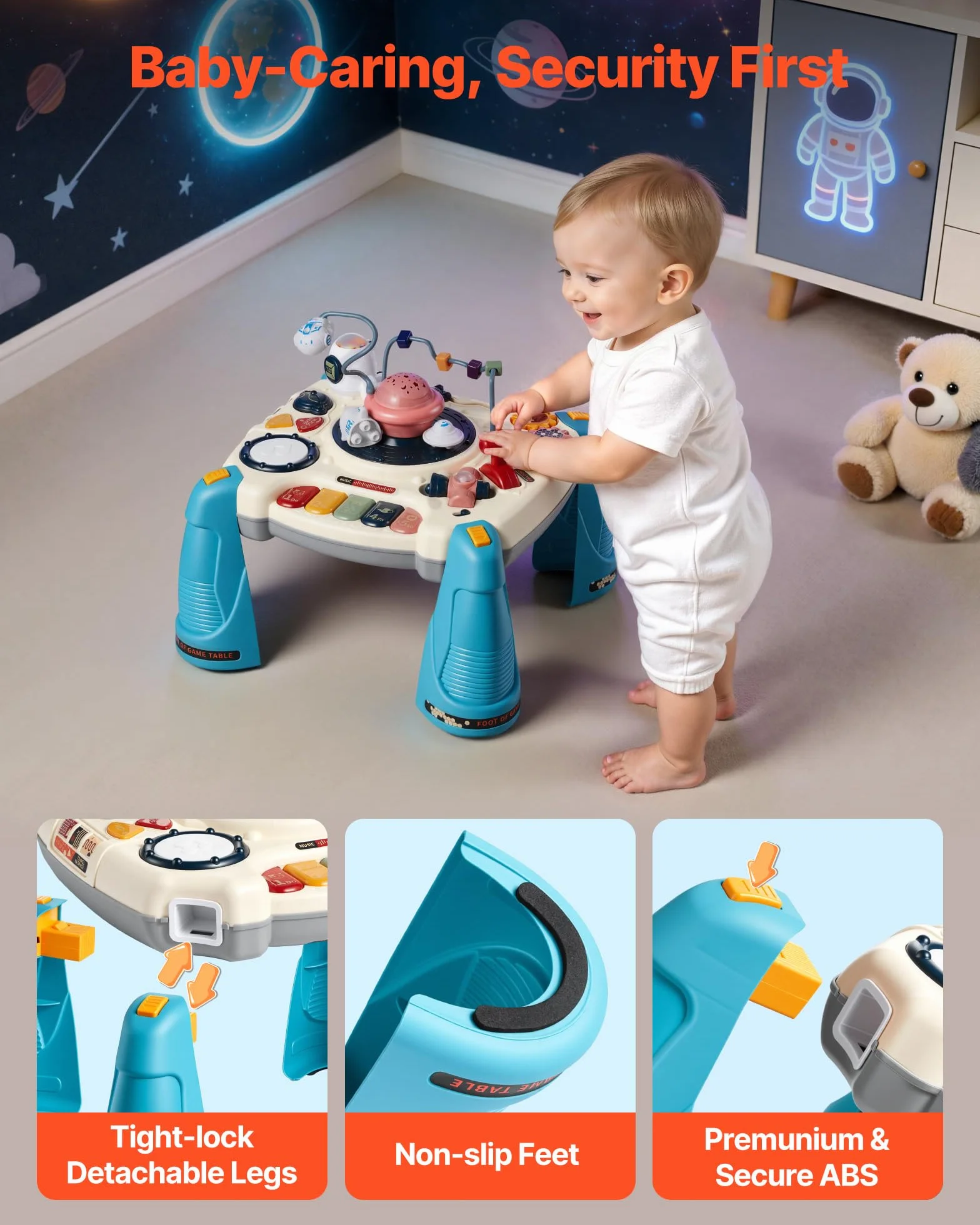 VEVOR Tavolo Attività Giocattoli Bambini 12 Giochi Pianoforte Percussioni Scrivania Astronave 60 Sorgenti Sonore