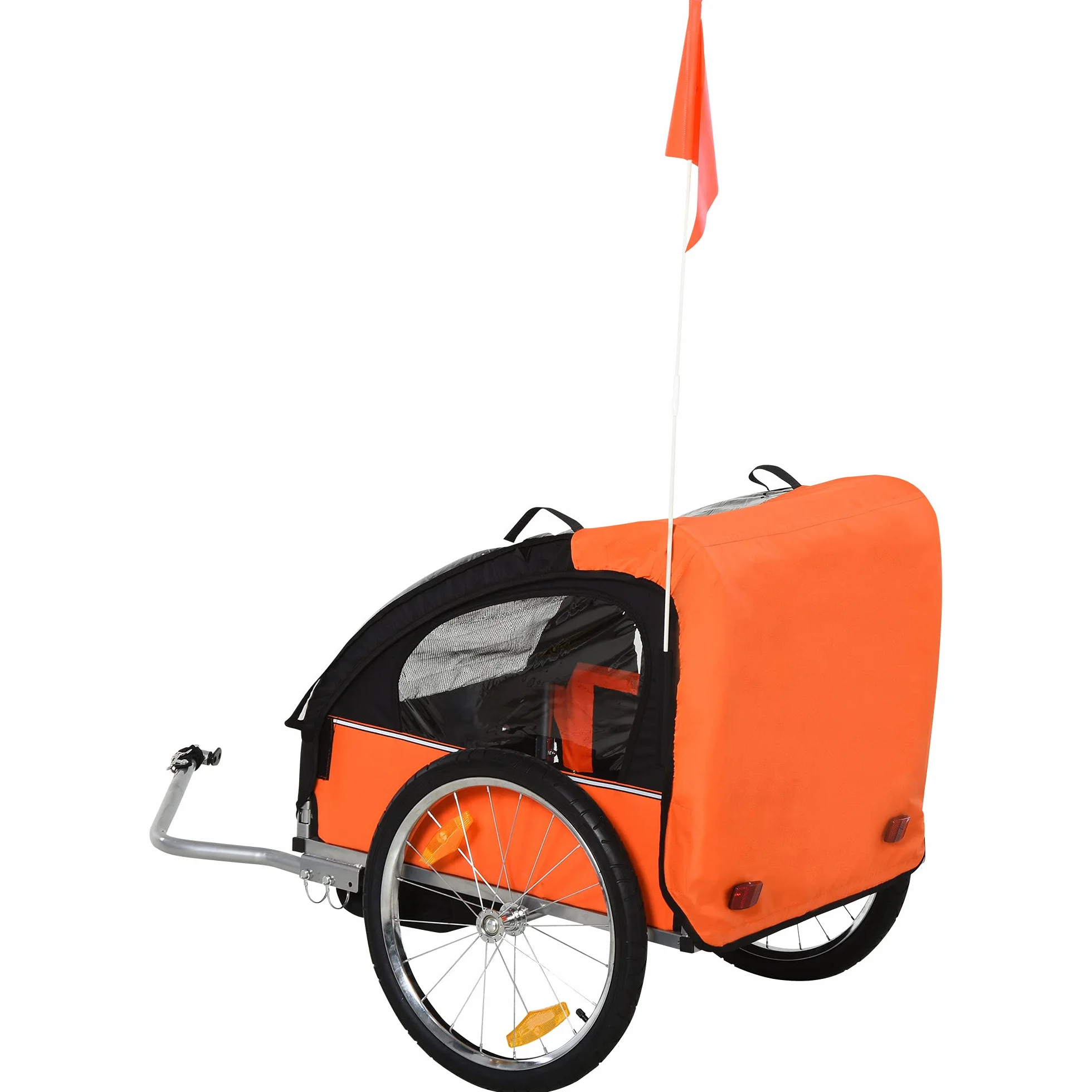 Homcom Rimorchio Bici Bambini 2 Posti con Cinture di Sicurezza Telaio Acciaio Copertura Tessuto Oxford