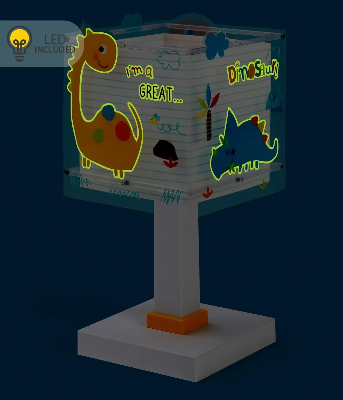 Dalber Lampada da tavolo o comodino per bambini Dinos Dinosauri, 73451N, G4-4W LED - Lampadina inclusa