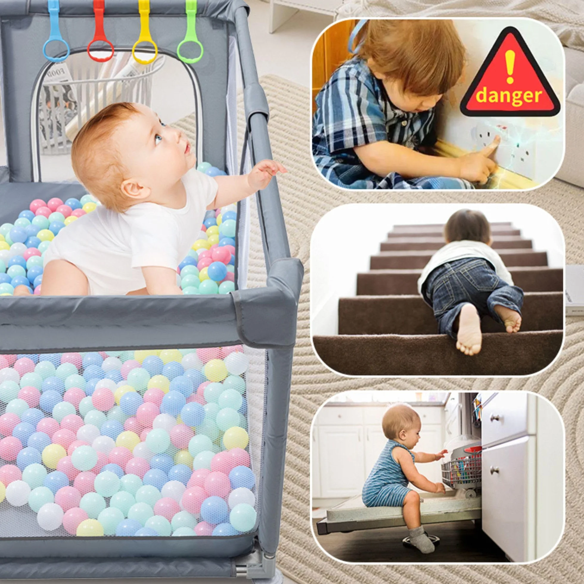 GLOKID Parco per bambini modulabile 180 x 200 cm con borsa di stoccaggio e gancio