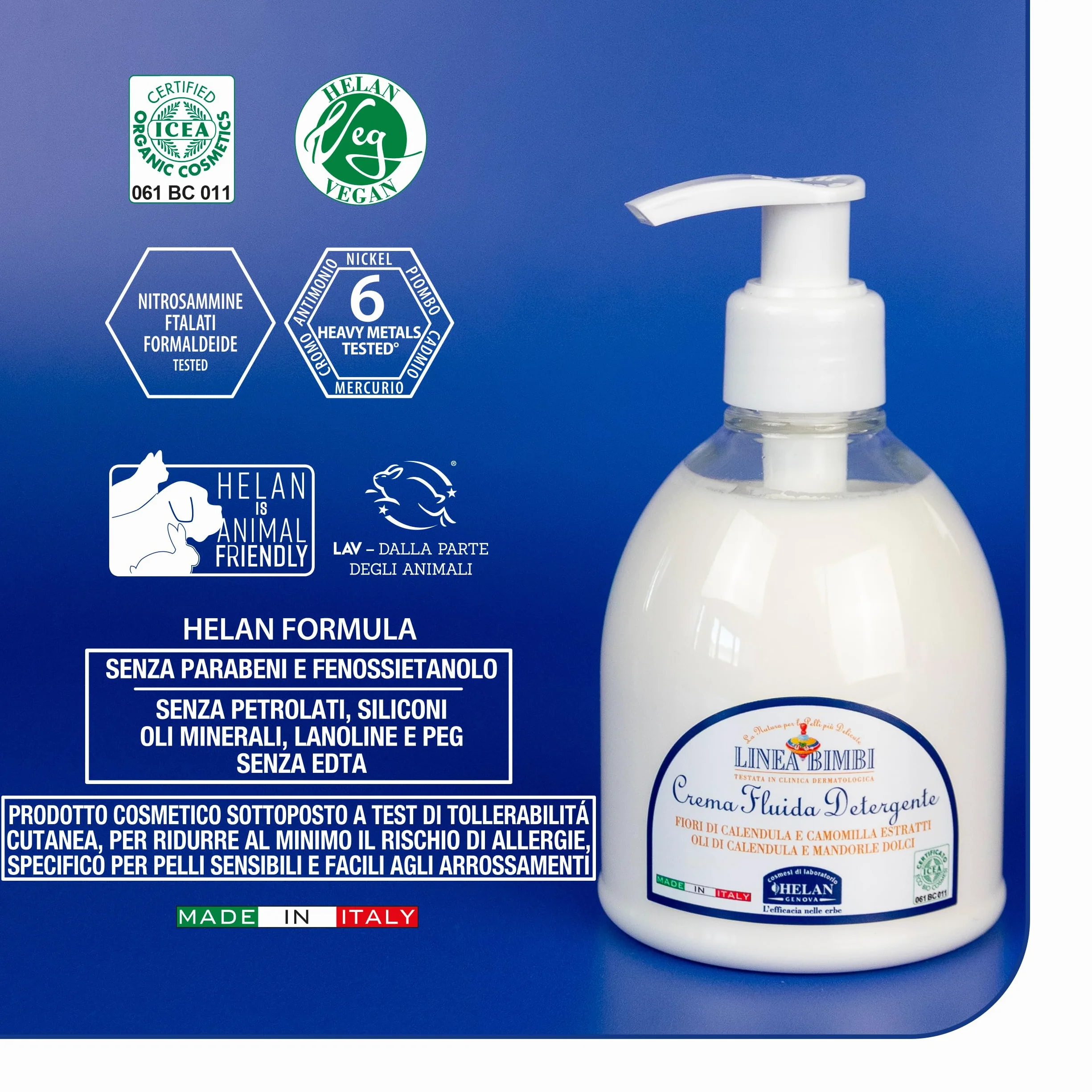 Helan Linea Bimbi Crema Corpo Idratante Neonato Bambino Detergente Camomilla Olio di Mandorle Dolci Calendula 240ml