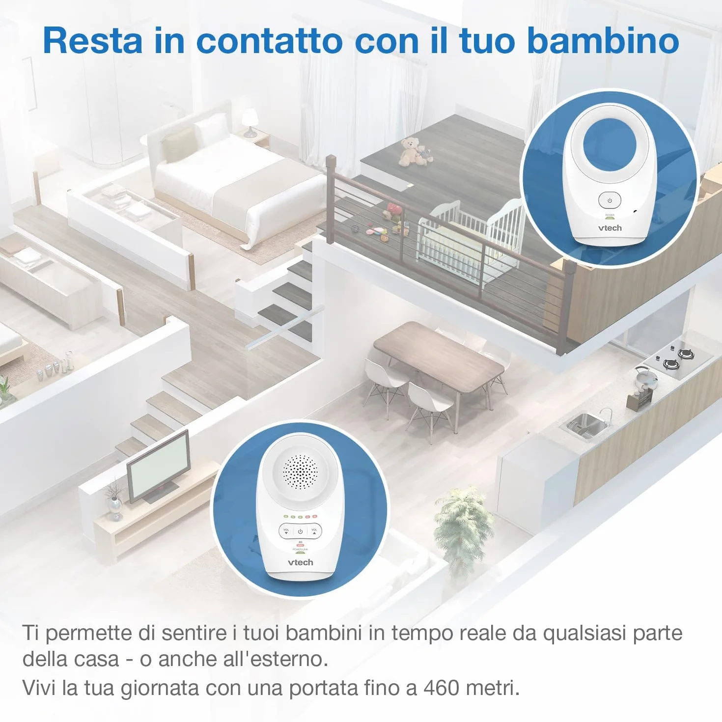VTech DM1111 Digital Audio Baby Monitor DECT Monitor per Bambini con Rilevamento Livello Rumore e Clip Cintura