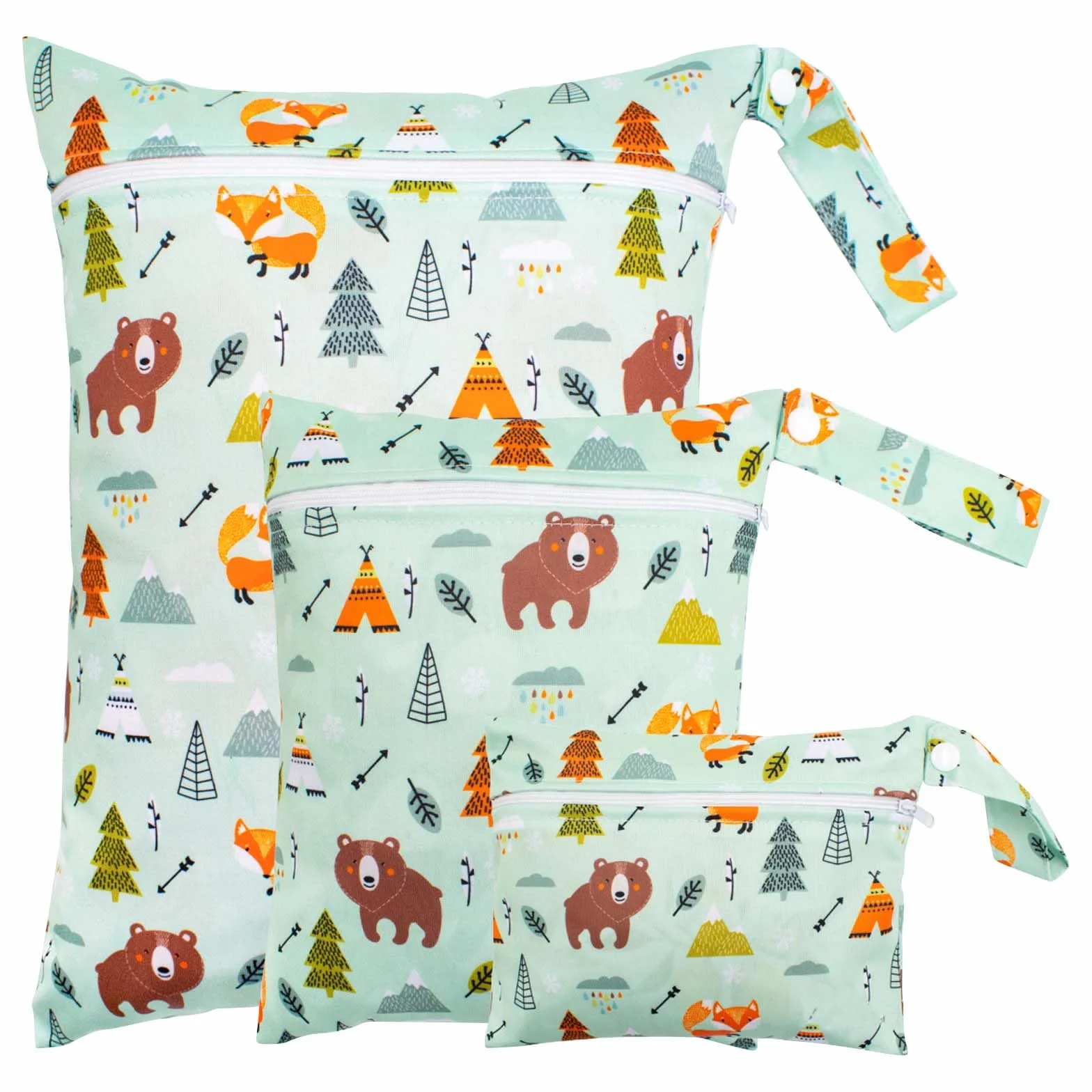 Wetbag Pannolini Riutilizzabili 3 Pezzi Borsa Stoffa Lavabile con Cerniera Verde