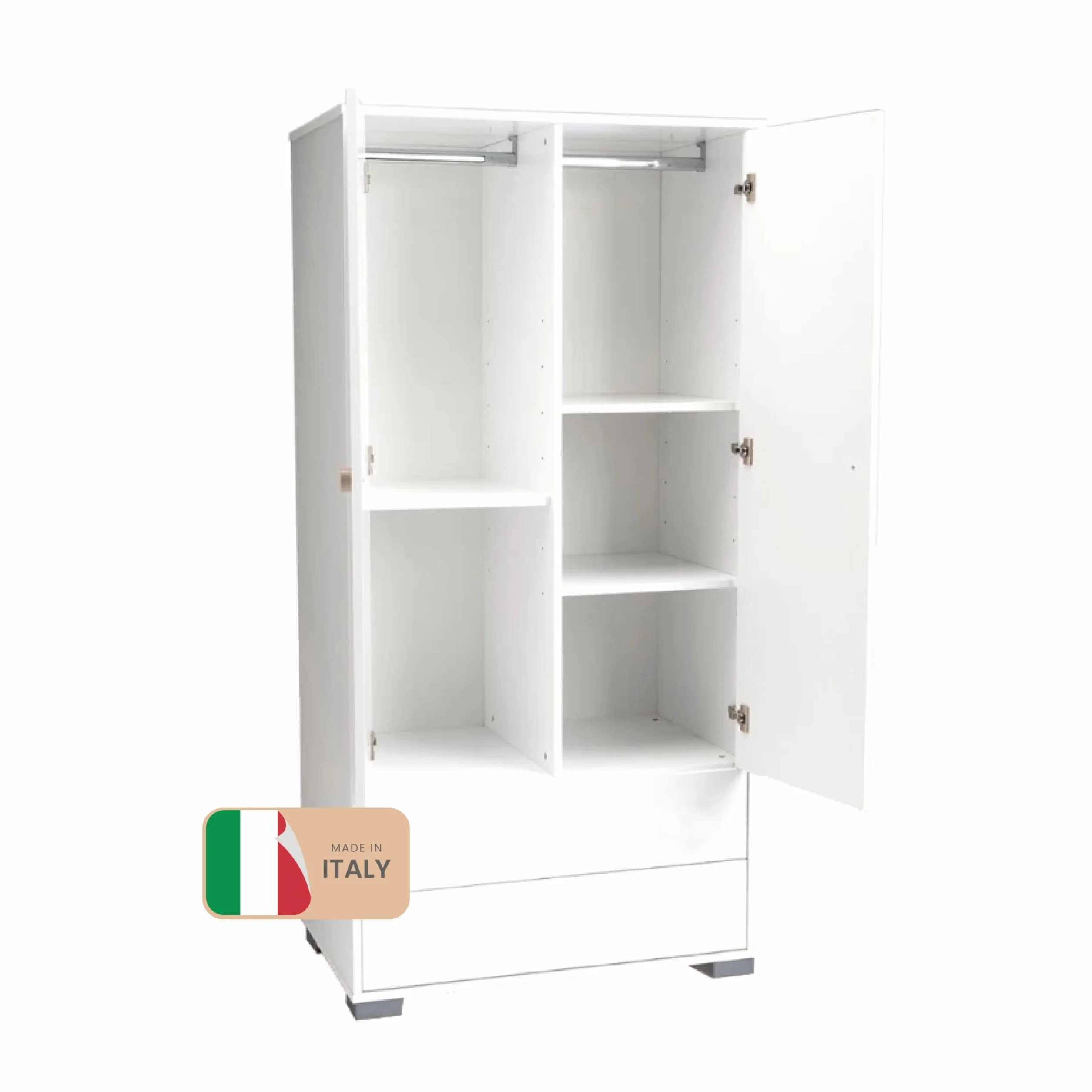 Armadio Cameretta 2 Ante A Chiusura Rallentata 3 Mensole Regolabili 2 Cassetti 95X58X192H CM PRODOTTO IN ITALIA