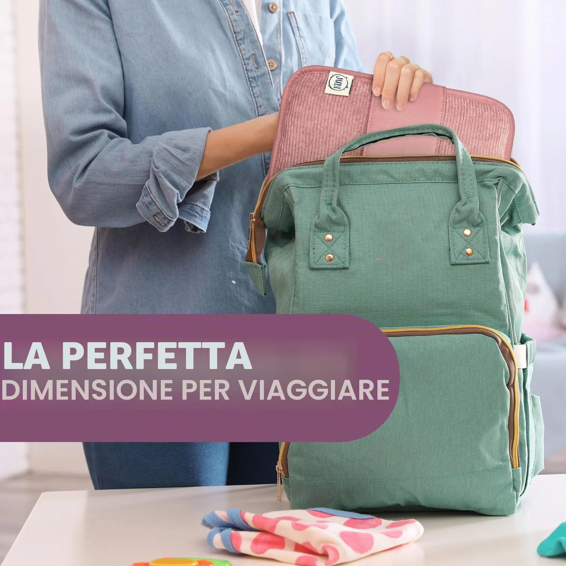 Jubi® Borsa cambio neonato con fasciatoio portatile – Compatta, grande capacità, organizer pannolini per viaggio e passeggino