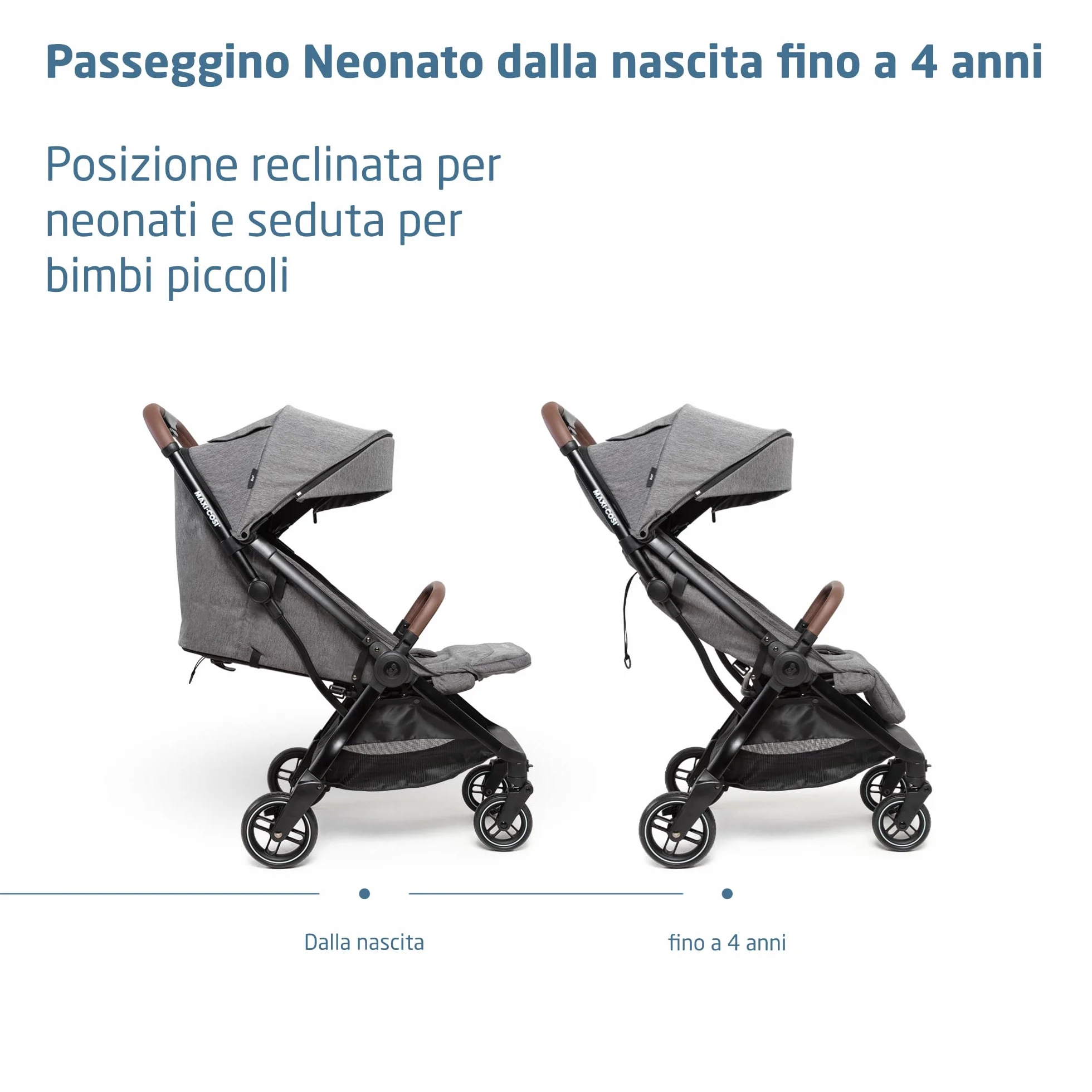 Maxi-Cosi Eva3 Passeggino Leggero Compatto 0-4 anni 22 kg Reclinabile 3 Posizioni Chiusura Automatica Tracolla Select Grey