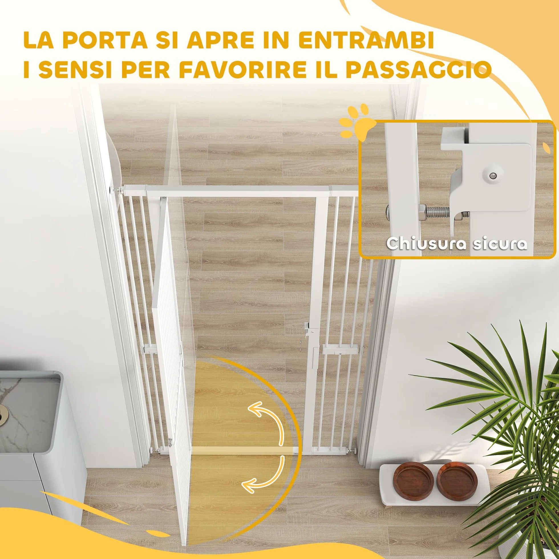 PawHut Cancelletto di Sicurezza per Cani Gatti 180cm, Estensibile 77-104 cm, Spazio 3.5cm, Bianco