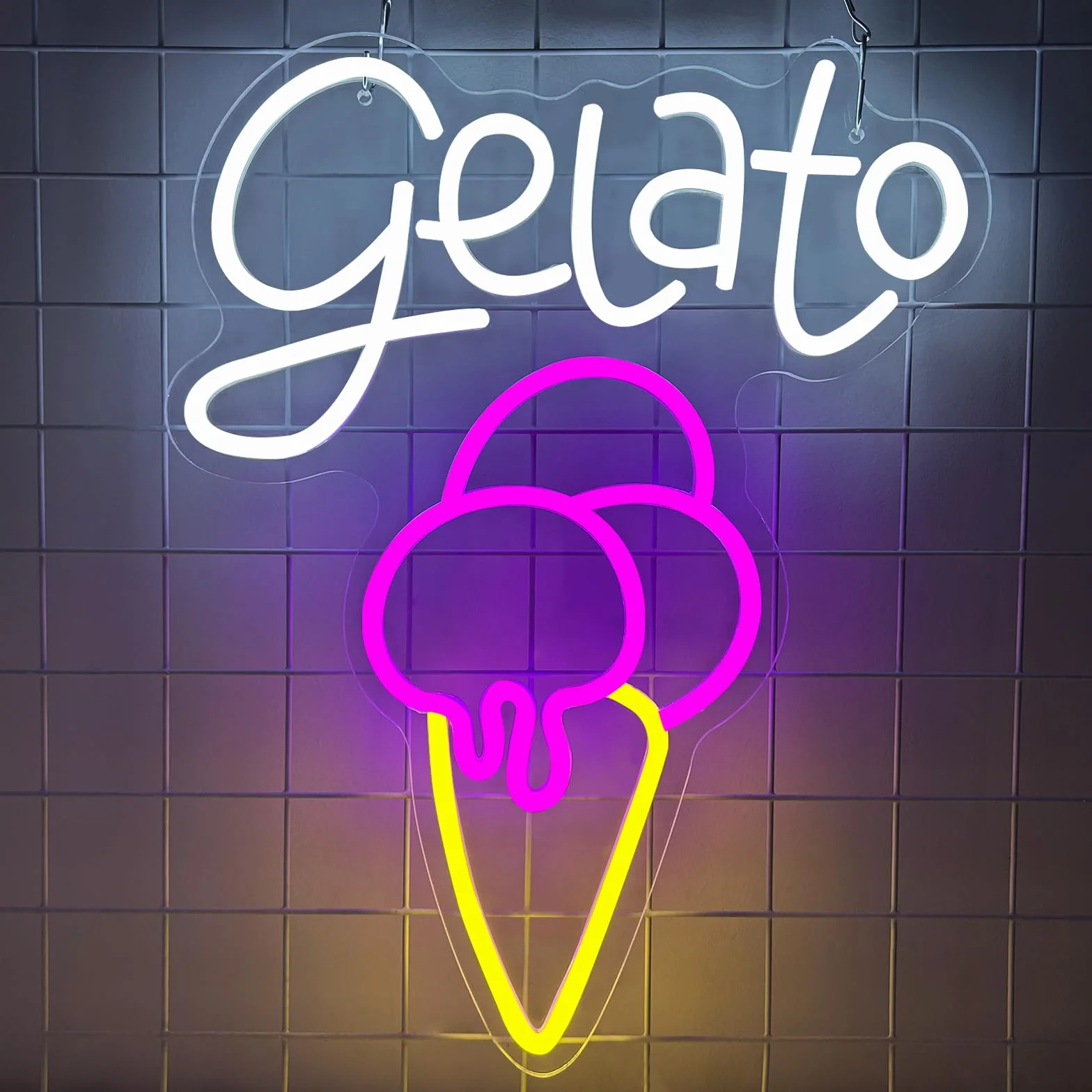 Cartello Neon Gelato con Luce LED per Decorazione da Parete Ice Cream Neon Sign Luce al Neon per Bevande Frozen Ristorante Illuminazione per Gelateria Bar Café Club Decorazione