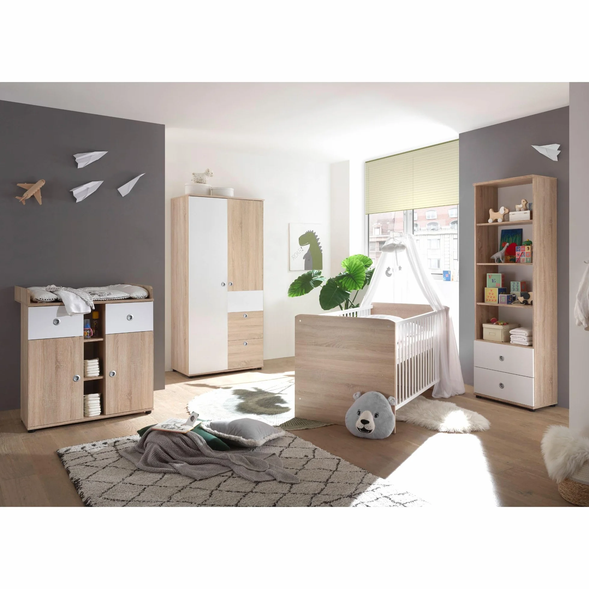 Stella Trading Wiki Completo Cameretta Bambini 3 Pezzi Rovere Armadio Culla Fasciatoio Legno Quercia Sonoma Bianco