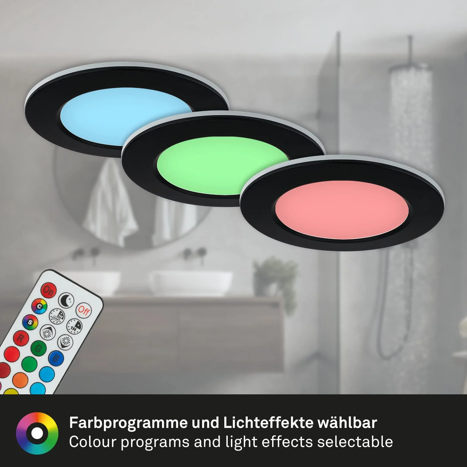 BRILONER - Set di 3 luci da incasso LED a soffitto, luci da incasso RGB CCT, faretto da incasso LED per bagno, faretto da incasso per bagno IP65, nero, 92x45 mm (DxH)