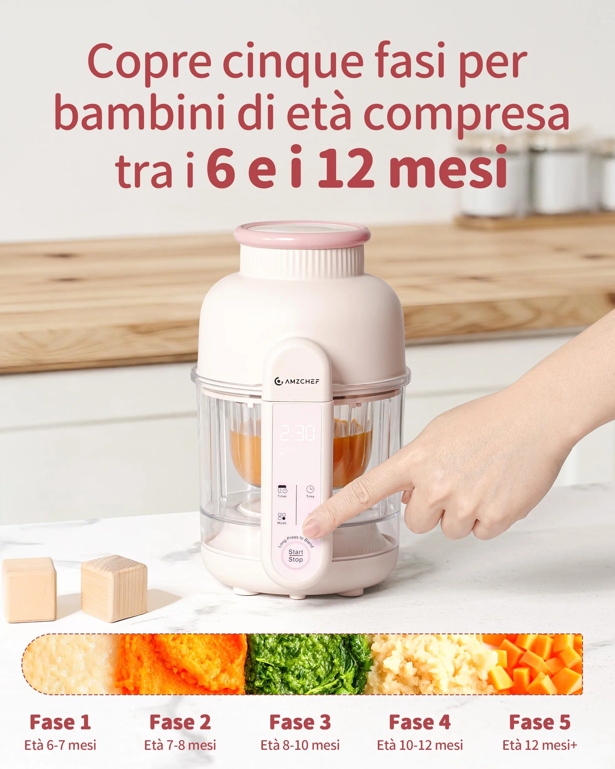 AMZCHEF Cuocipappa 6-in-1 Vaporiera & Frullatore Baby Food Processor BPA-Free Touch Screen