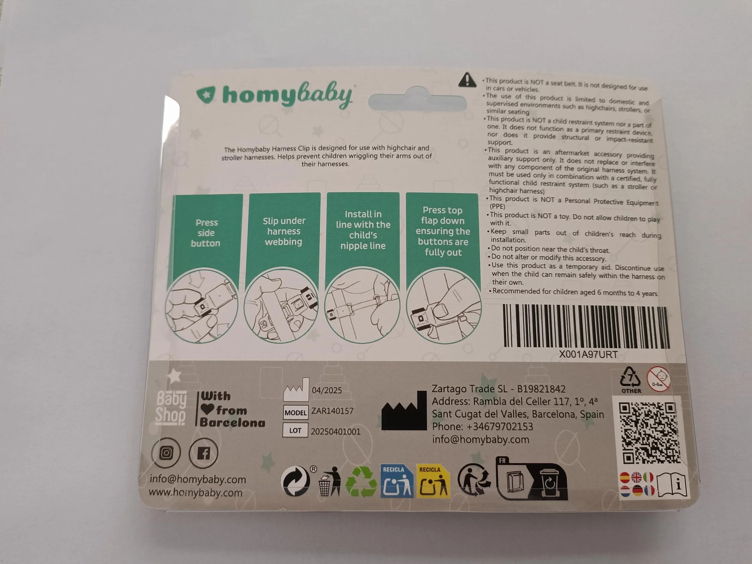 HOMYBABY® Dispositivo per Imbracatura Bambini – Fibbia Antifuga – Compatibile con Seggiolini, Passeggini e Seggioloni (X2)