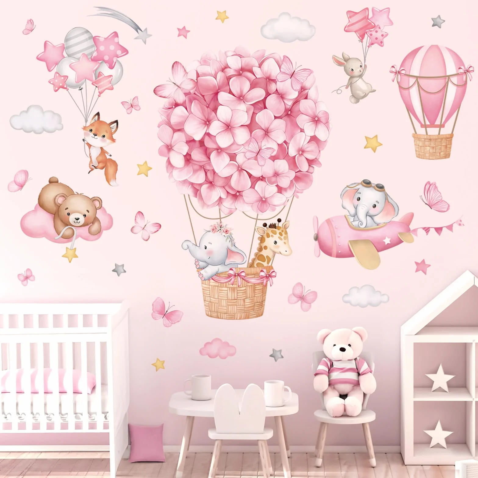 Wondever Adesivi Murali Bambini Mongolfiera Animali Sticker da Muro per Camere Ragazze