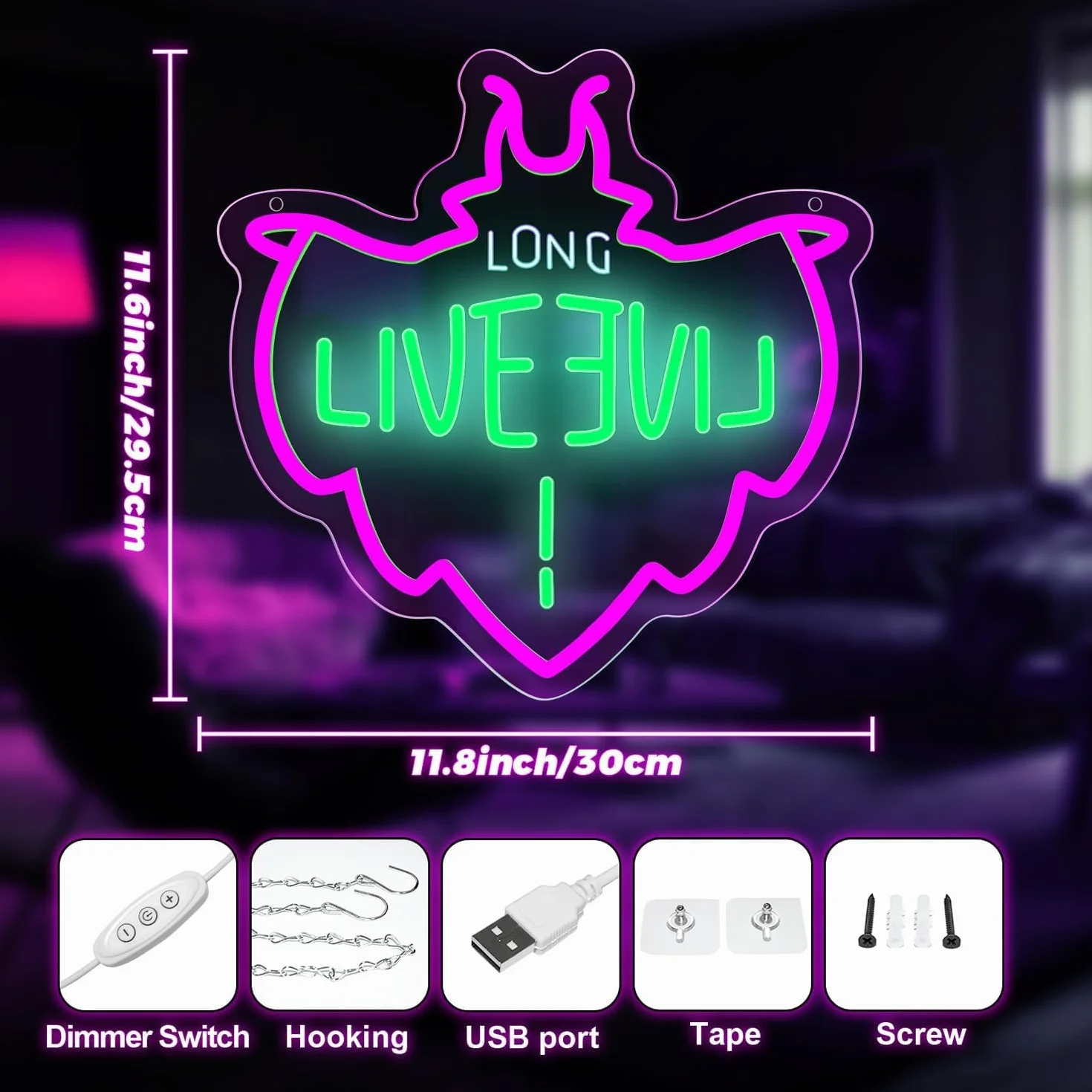 Descendants - Insegna al neon a LED Descendants per decorazione da parete e stanza, luce notturna USB per camera da letto, matrimonio, festa di compleanno
