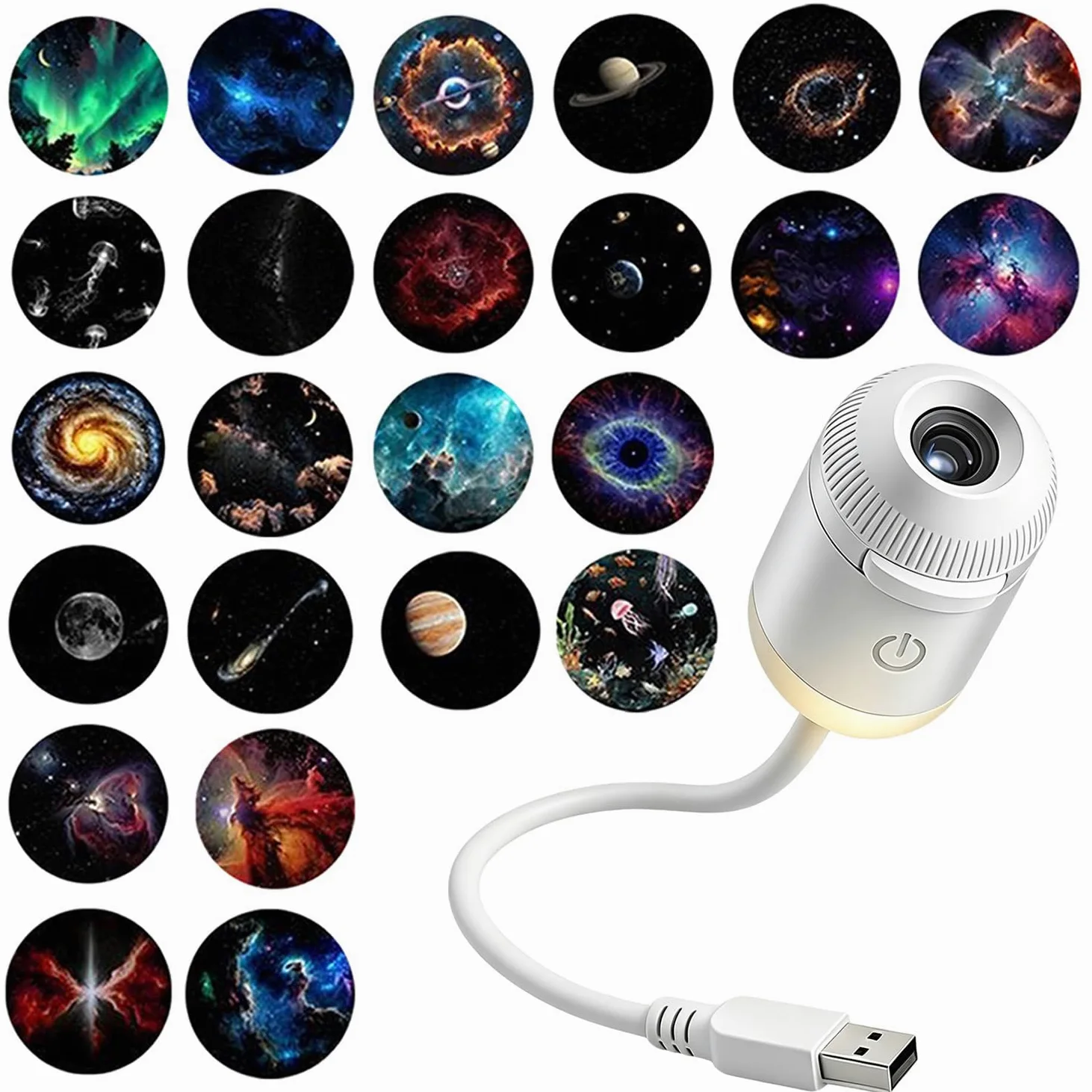 Proiettore di luce notturna della galassia, 2-in-1 USB della lampada della stella del regalo per i bambini | Luminosità regolabile, decorazione per soffitto della parete dell'auto e della stanza, 24 pellicole