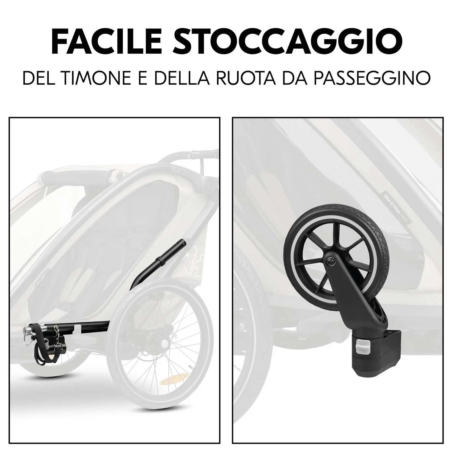 Hauck Bike N Walk Duo 3in1 Rimorchio Bici Bambini 2 Posti 22 kg 120 cm Light Grey