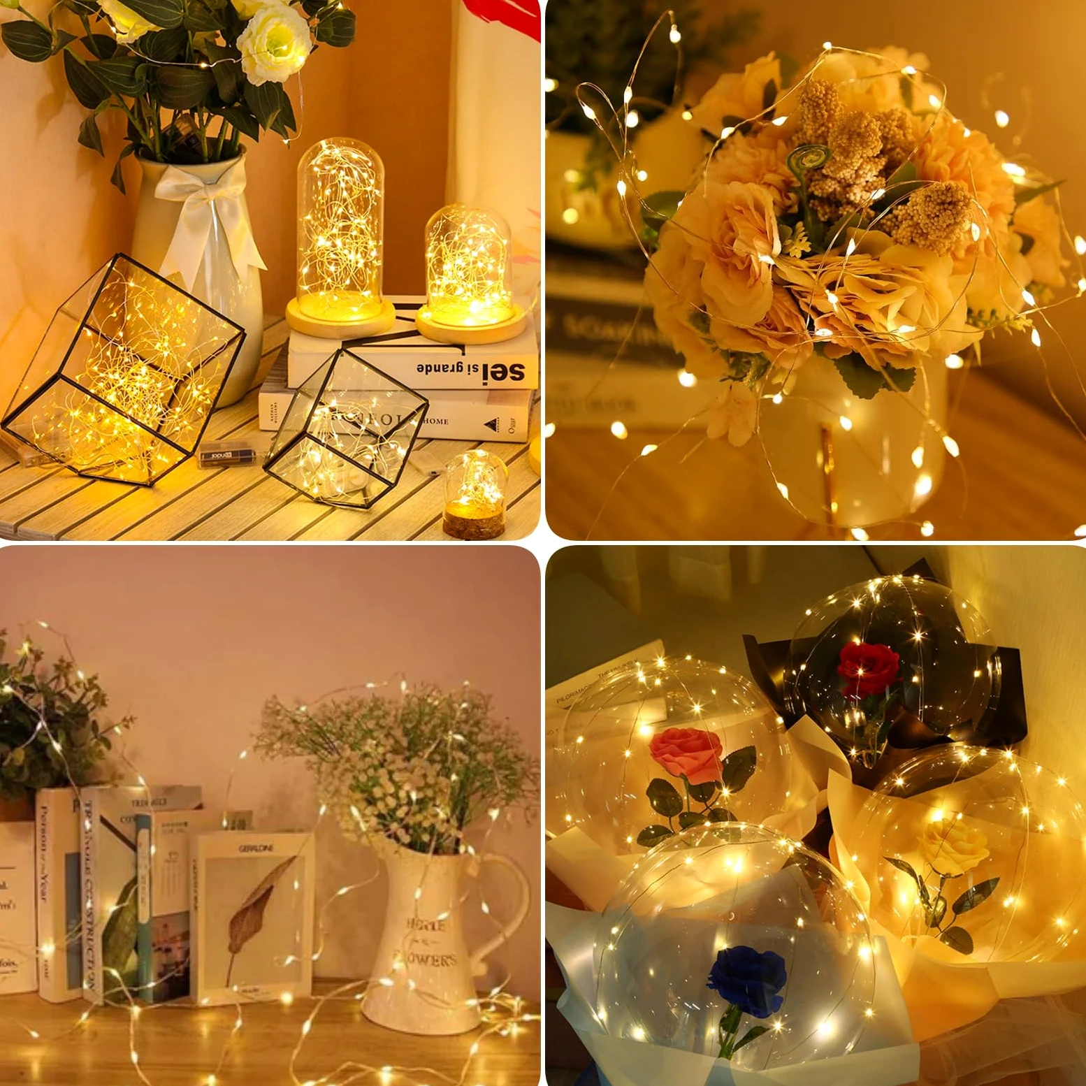 Confezione da 24 luci a batteria, 2,8 m, con 20 luci a LED, impermeabili, per matrimoni, Natale, San Valentino, barattoli, centrotavola, decorazioni da tavola (bianco caldo)
