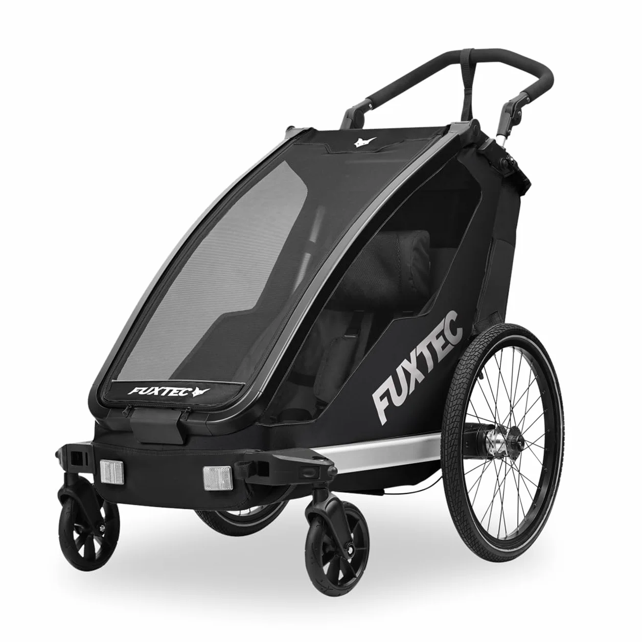 FUXTEC Rimorchio per Bici FX-FA1S Carrello 1 Posto Bambini Pieghevole Parasole Parapioggia Cintura Sicurezza