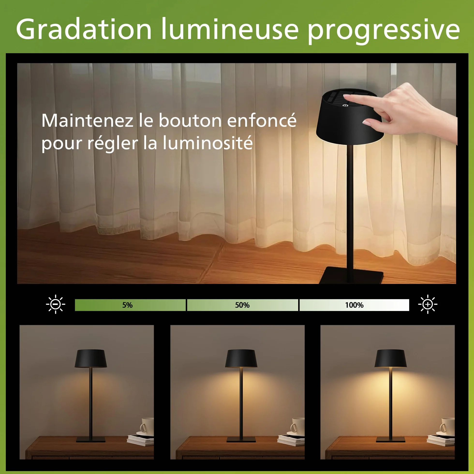 Philips Lampada da Tavolo Solare da Esterno, Luce LED Portatile, Senza Fili a Batteria Altezza Regolabile 2 Posizioni, Comando Touch e Gradazione Continua