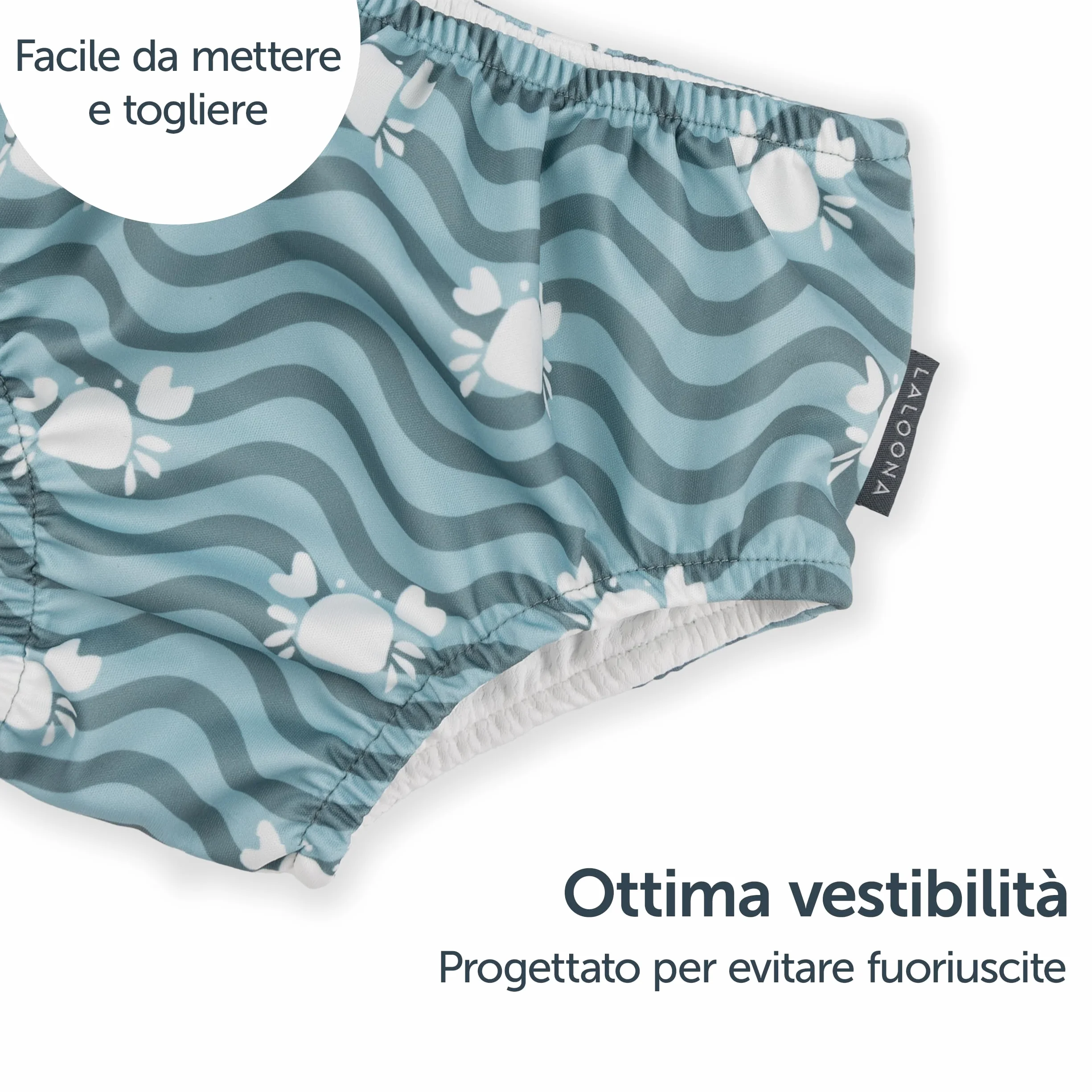 LaLoona Pannolino Piscina Riutilizzabile per Bambini Costume Contenitivo Neonato Resistente al Cloro OEKO-TEX Asciugatura Rapida Verde Granchio