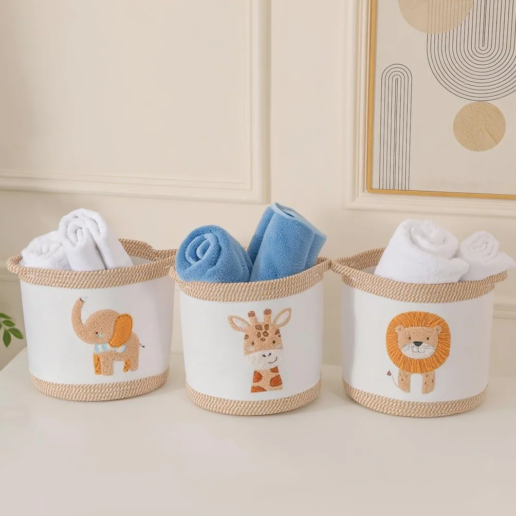 Ceste Portaoggetti Pieghevoli per Bambini Set Giallo Leone Giraffa Elefante
