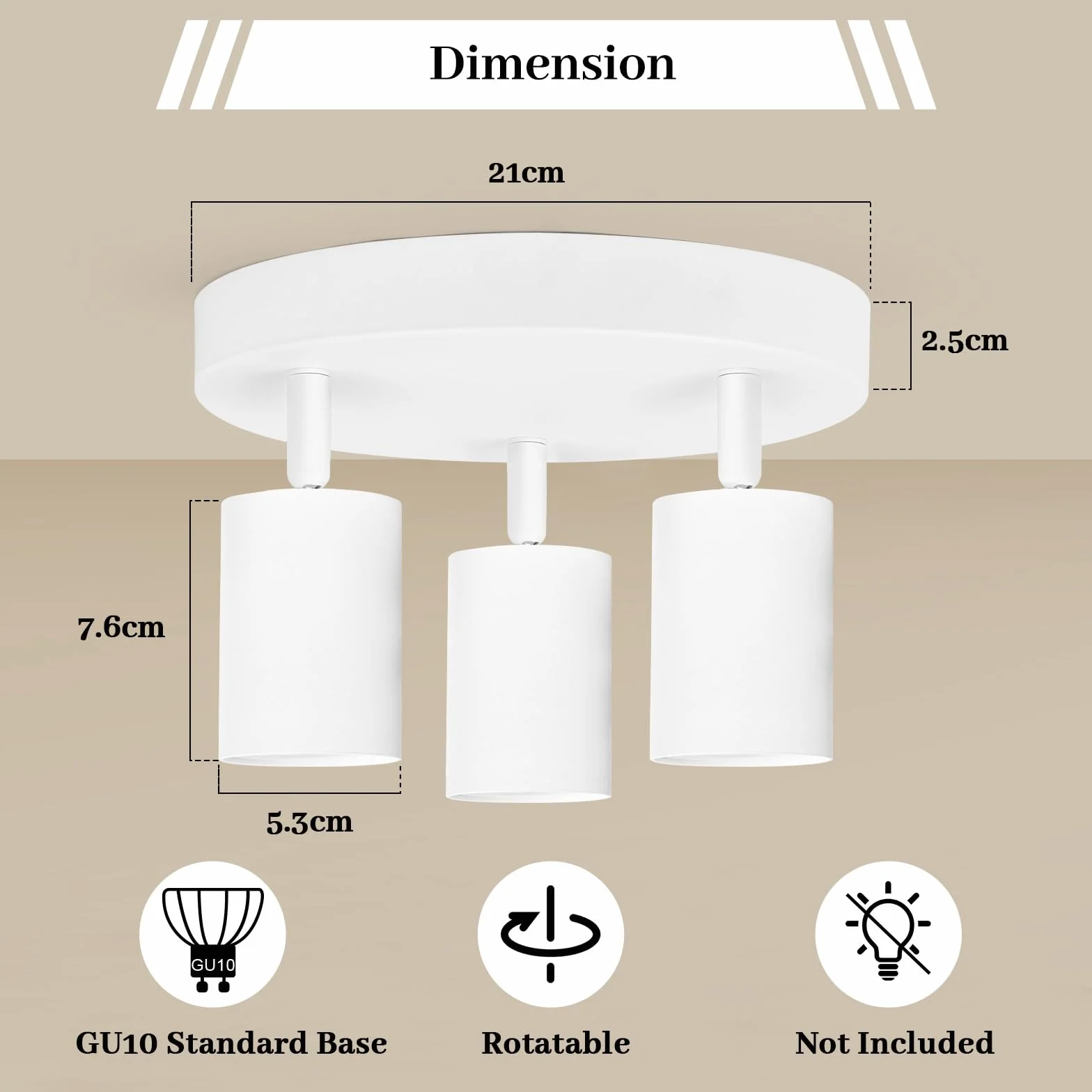 GeyouLux Faretto da soffitto a 3 luci, rotondo, lampada da soffitto a LED, orientabile, GU10, faretto da soffitto, moderno, bianco, per soggiorno, camera da letto, cucina (senza lampadina)