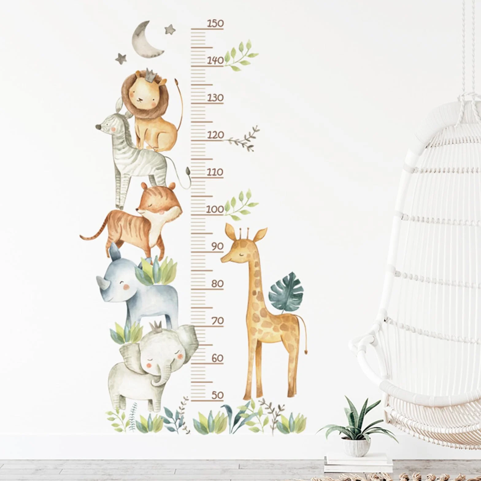 Forhome Adesivo Murale Autoadesivo Tabella di Altezza per Bambini Animali della Foresta 50-150 cm