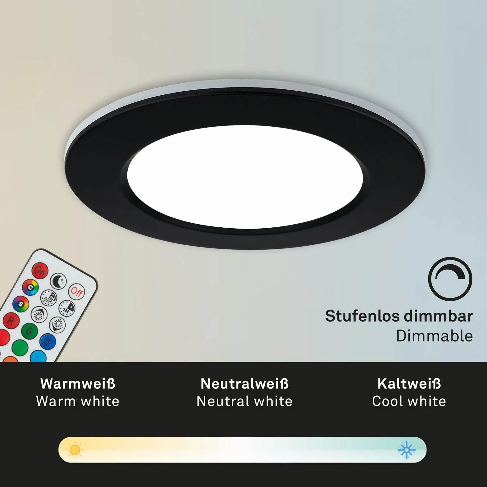 BRILONER - Set di 3 luci da incasso LED a soffitto, luci da incasso RGB CCT, faretto da incasso LED per bagno, faretto da incasso per bagno IP65, nero, 92x45 mm (DxH)