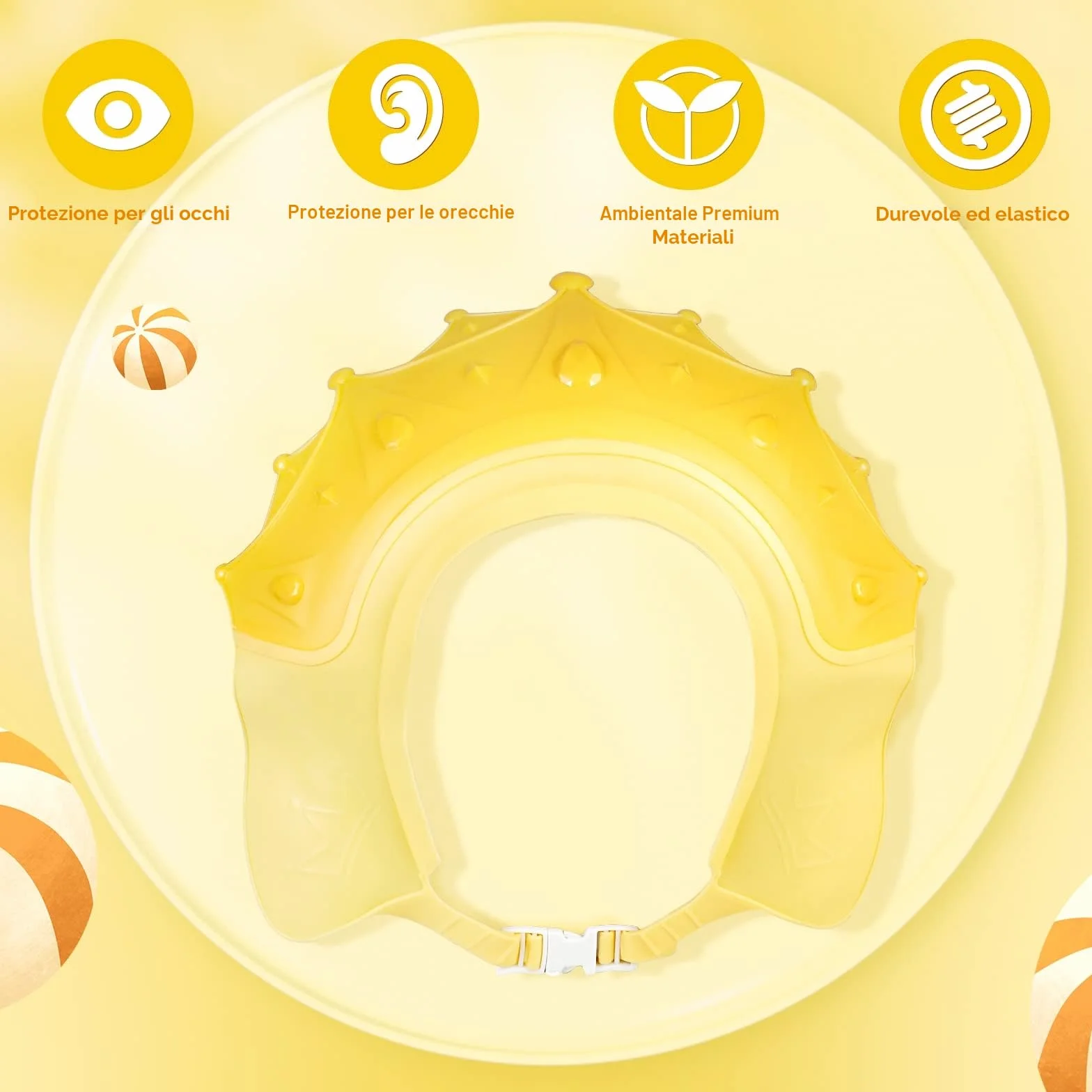 Cappello Doccia Bambini Cuffia Visiera Regolabile Giallo