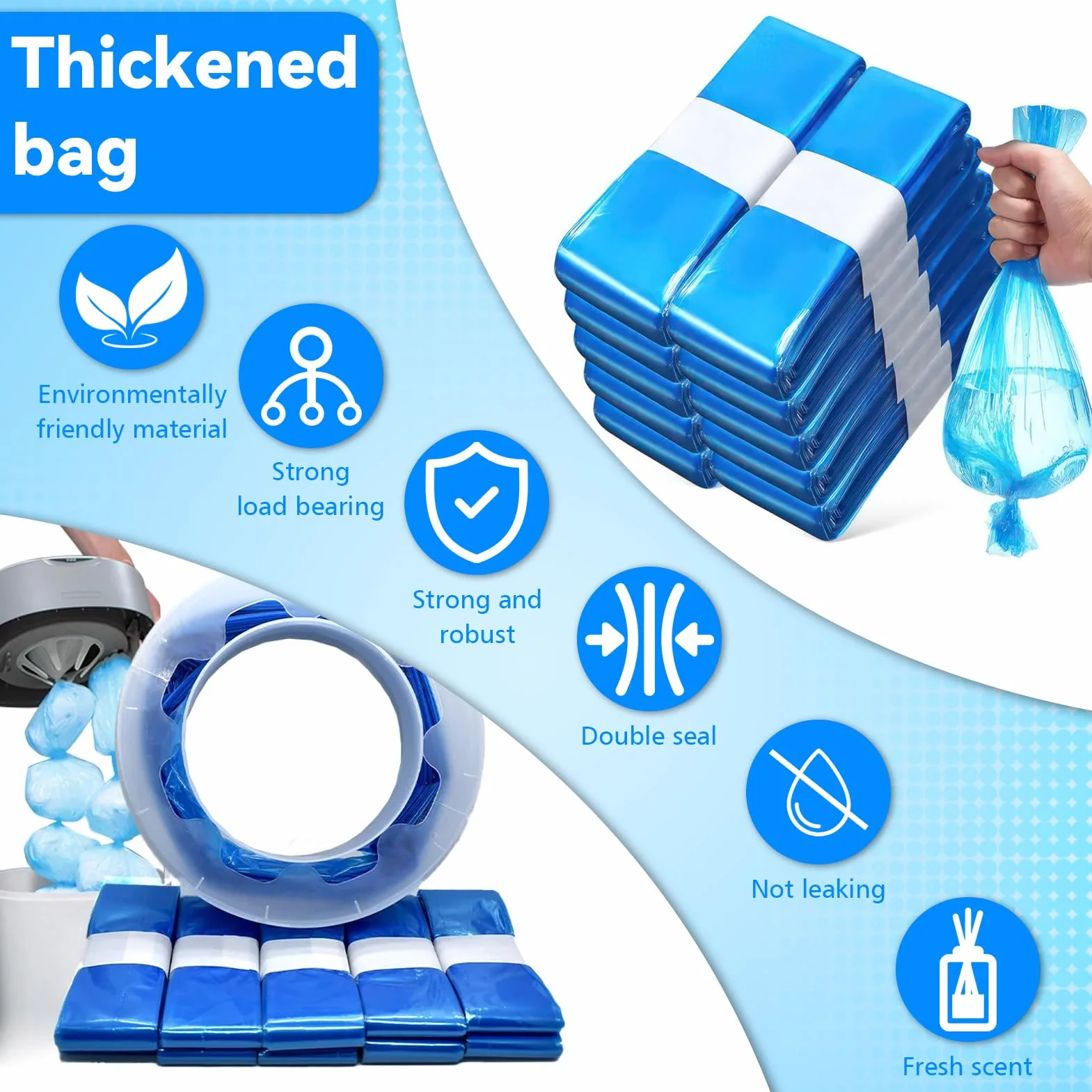 Ricarica Mangiapannolini 10 Pezzi Sacchetti 7 Strati Protettivi Compatibili Tommee Tippee Twist & Click Litter Locker II Blu