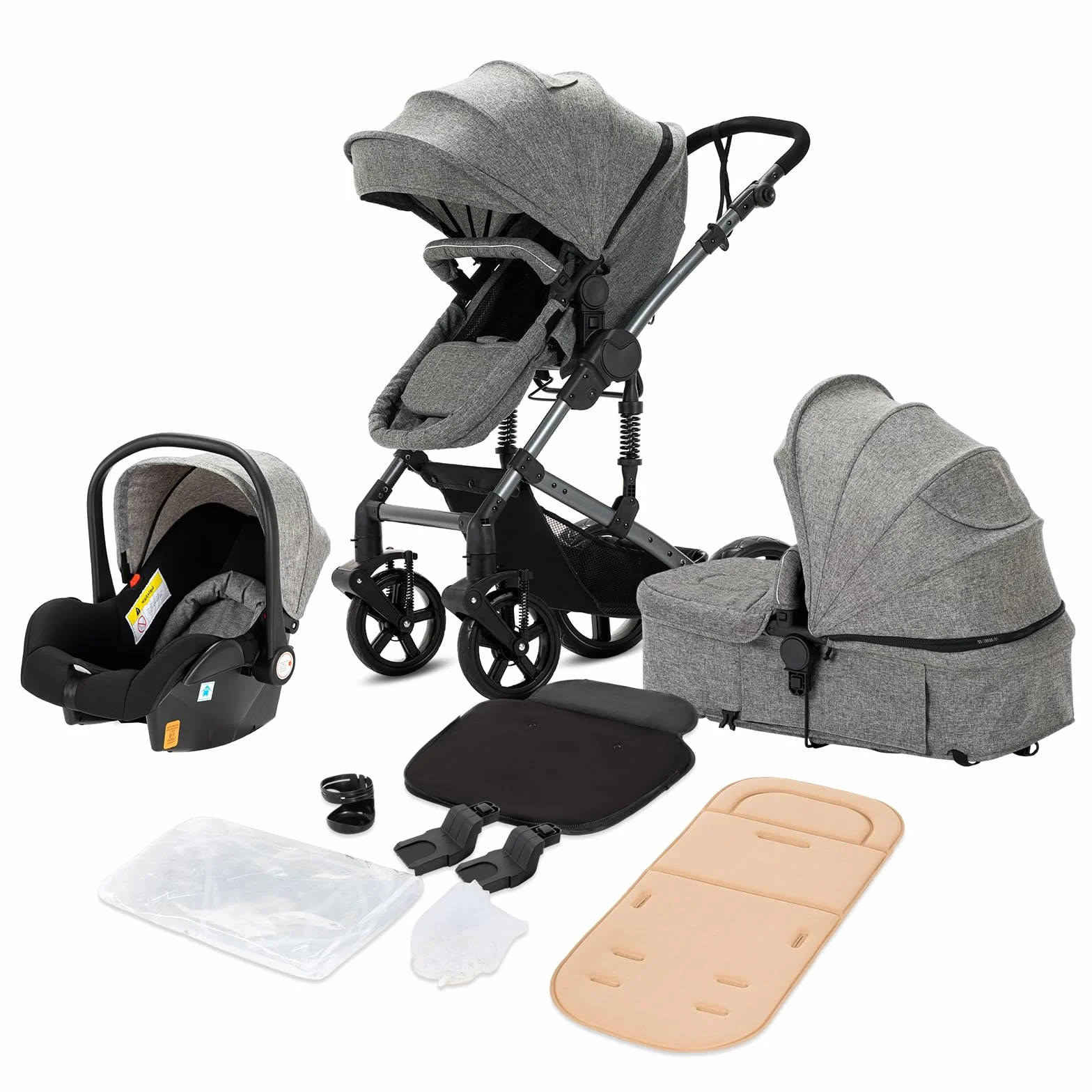 Magic ZC Passeggino Trio 3 in 1 Carrozzina Neonati con Design Portatile Pieghevole Un Clic, Spinta Reversibile Grigio