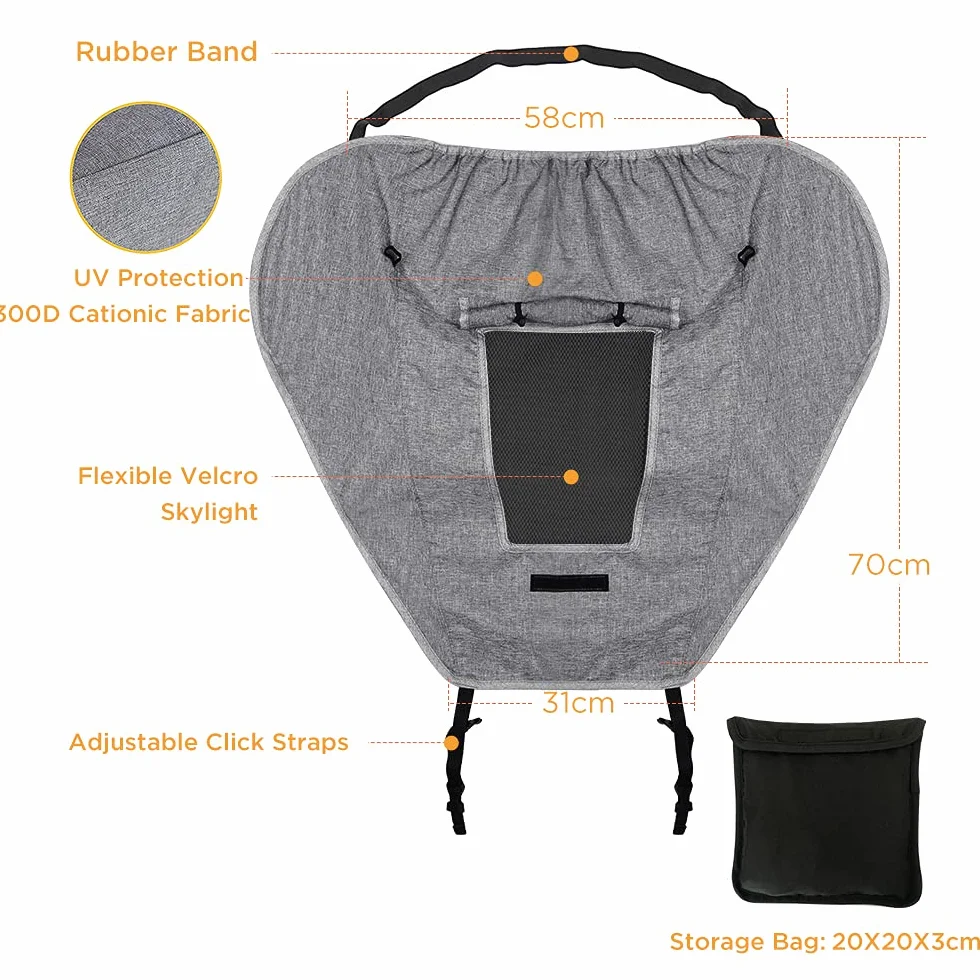 Parasole per Passeggino Universale Regolabile UV 50+ Protezione Solare con Custodia Grigio