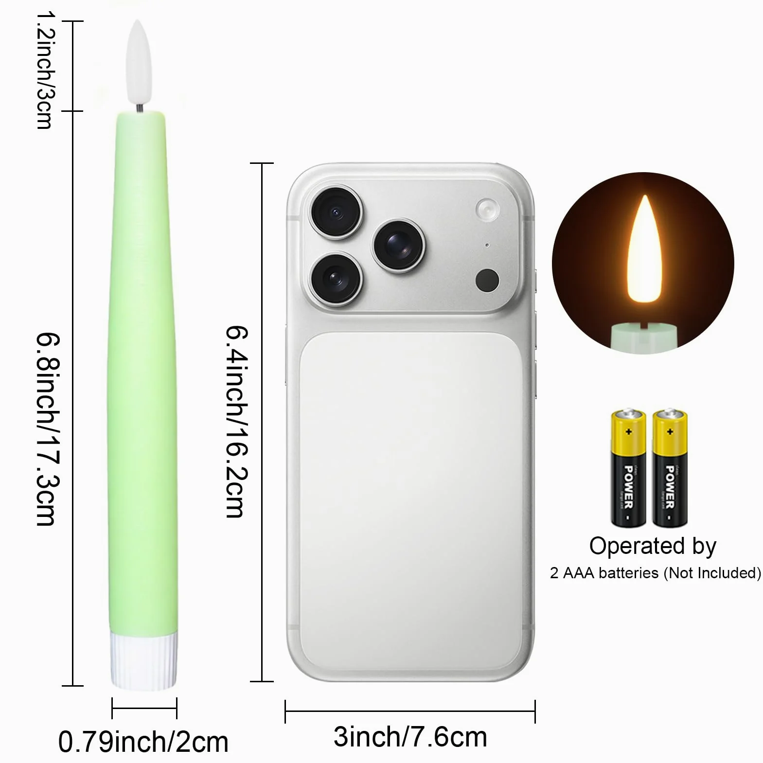 Candele coniche verdi senza fiamma, a LED tremolanti, a batteria, con timer remoto, 4 candelieri senza fiamma per decorazioni primaverili per matrimoni e per la casa (D0,78 "x H8,2,5 cm)