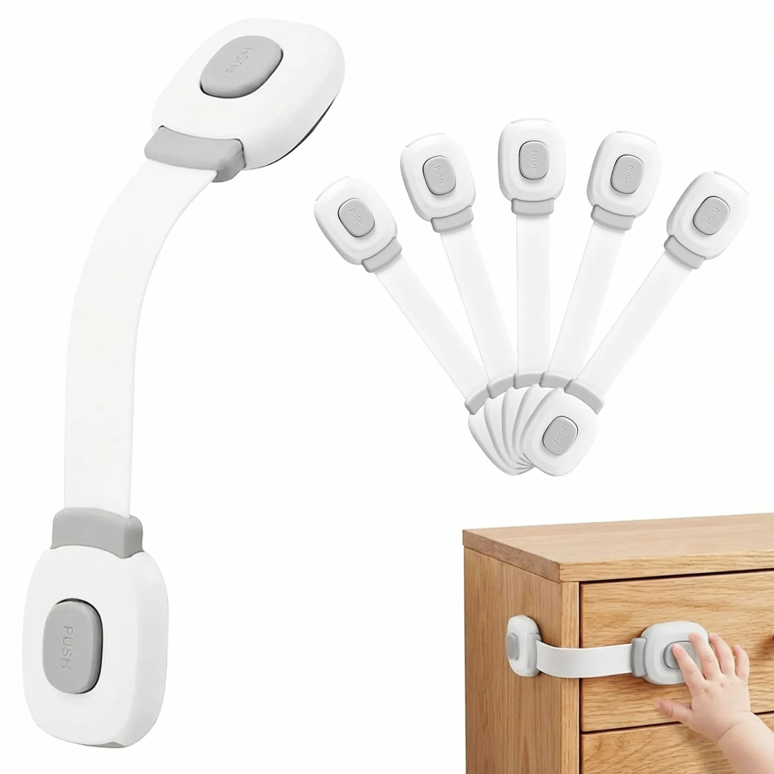 BillyBath Chiusure di Sicurezza per Bambini 6 Pezzi, Blocca Cassetti, Grigio